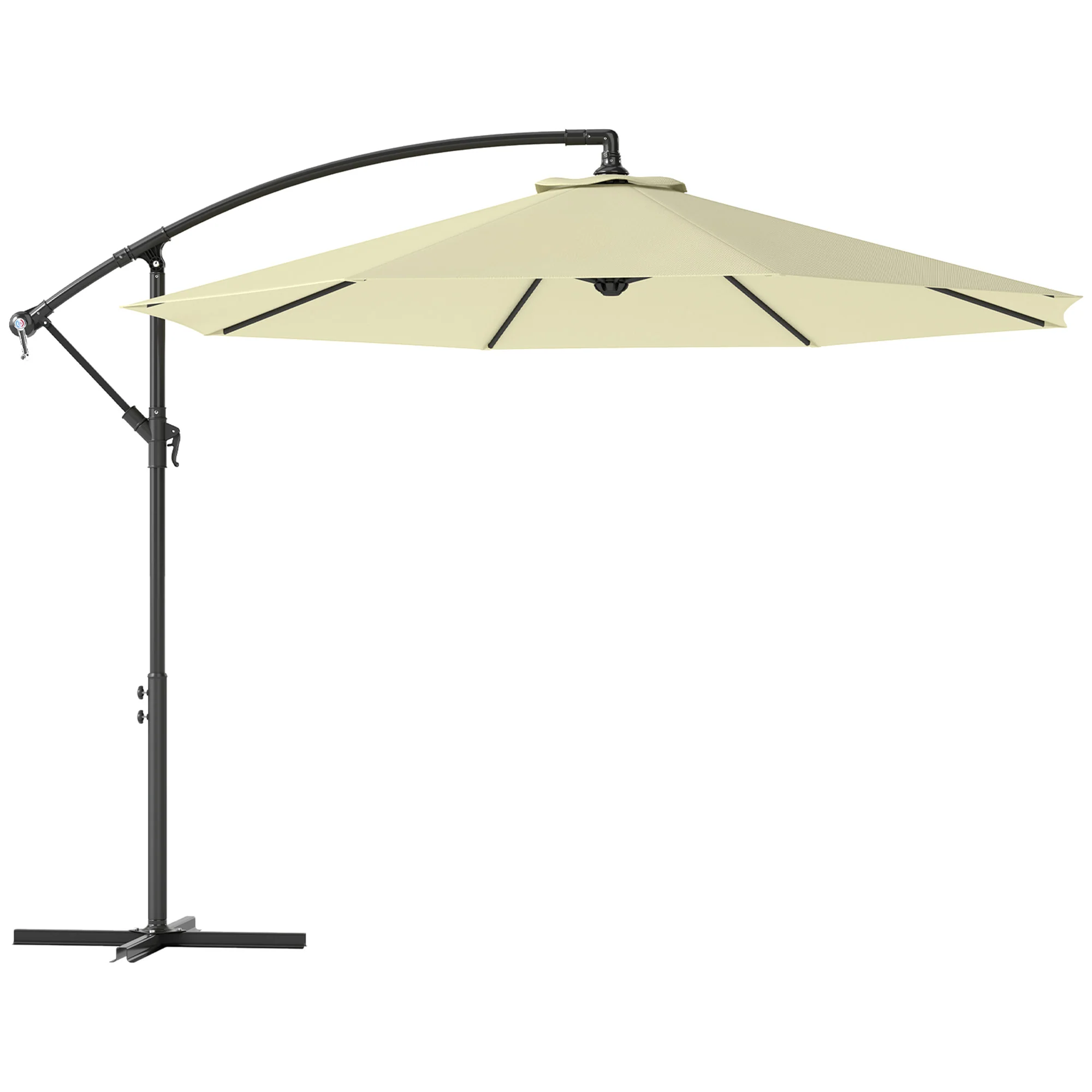 10' Deluxe Patio Umbrella, Outdoor Market Parasol, Banana Hanging Offset Sunshade with Crank, Cross Base, Beige - Image 12