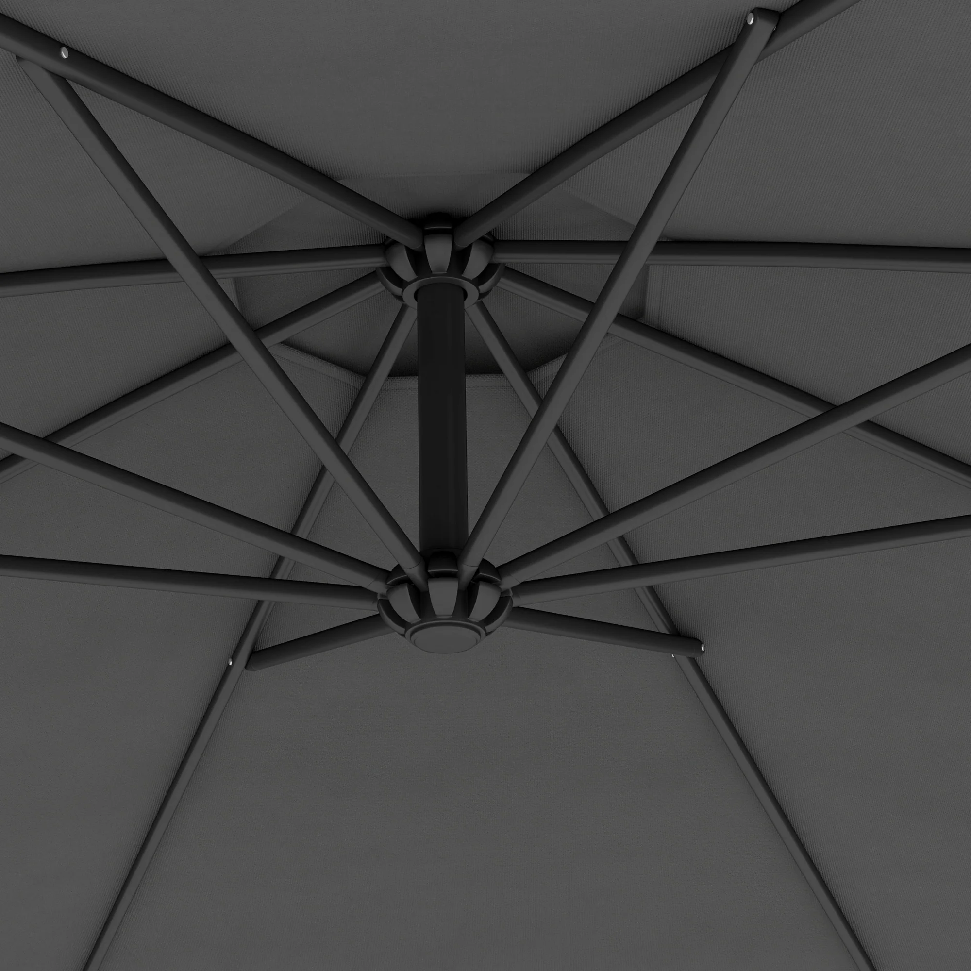 10' Deluxe Patio Umbrella, Outdoor Market Parasol, Banana Hanging Offset Sunshade with Crank, Cross Base, Grey - Image 11