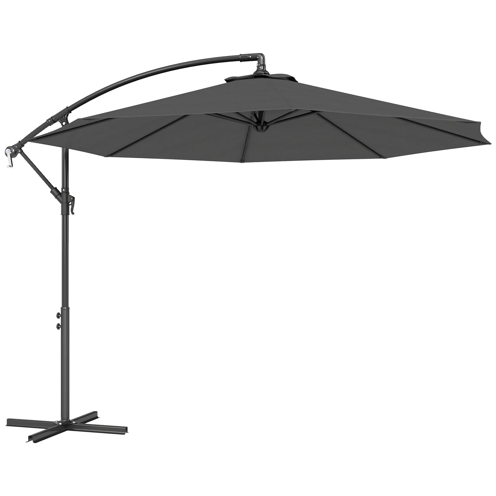 10' Deluxe Patio Umbrella, Outdoor Market Parasol, Banana Hanging Offset Sunshade with Crank, Cross Base, Grey - Image 12