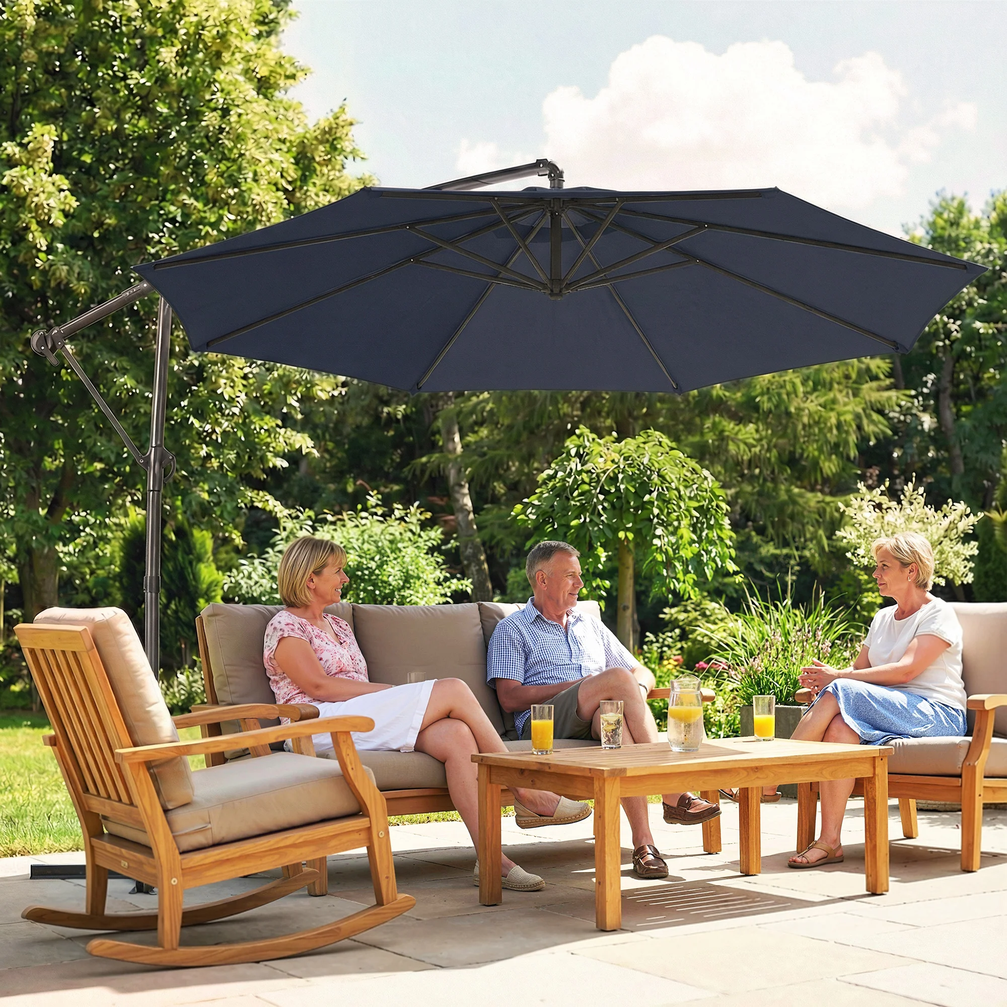 10 ft Offset Patio Umbrella with Cover, Round Hanging Cantilever Umbrella with 6-Position 360° Rotation, Crank Handle, Tilt, Cross Base, Heavy Duty Outdoor Umbrella for Garden, Navy Blue - Image 11