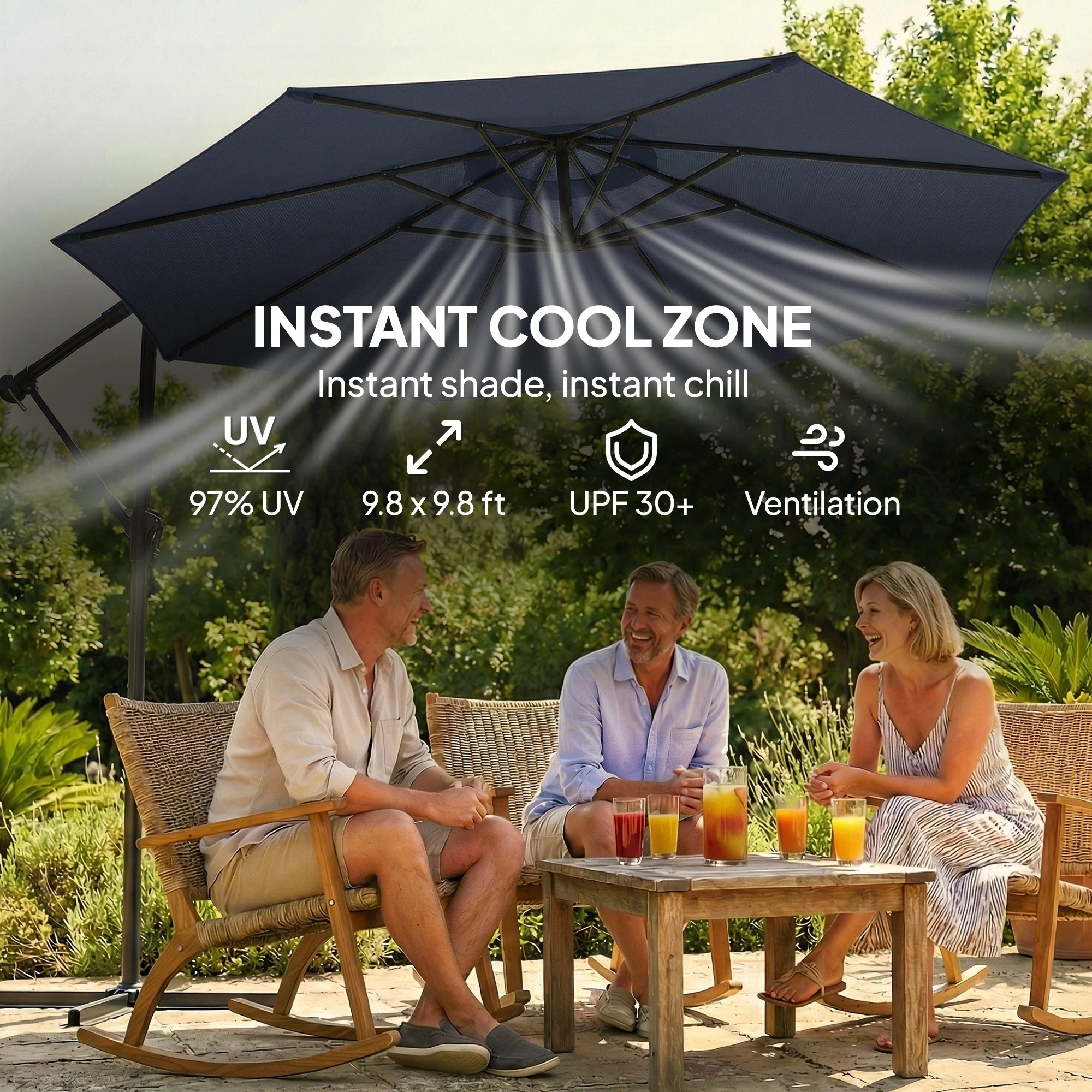 10 ft Offset Patio Umbrella with Cover, Round Hanging Cantilever Umbrella with 6-Position 360° Rotation, Crank Handle, Tilt, Cross Base, Heavy Duty Outdoor Umbrella for Garden, Navy Blue - Image 6