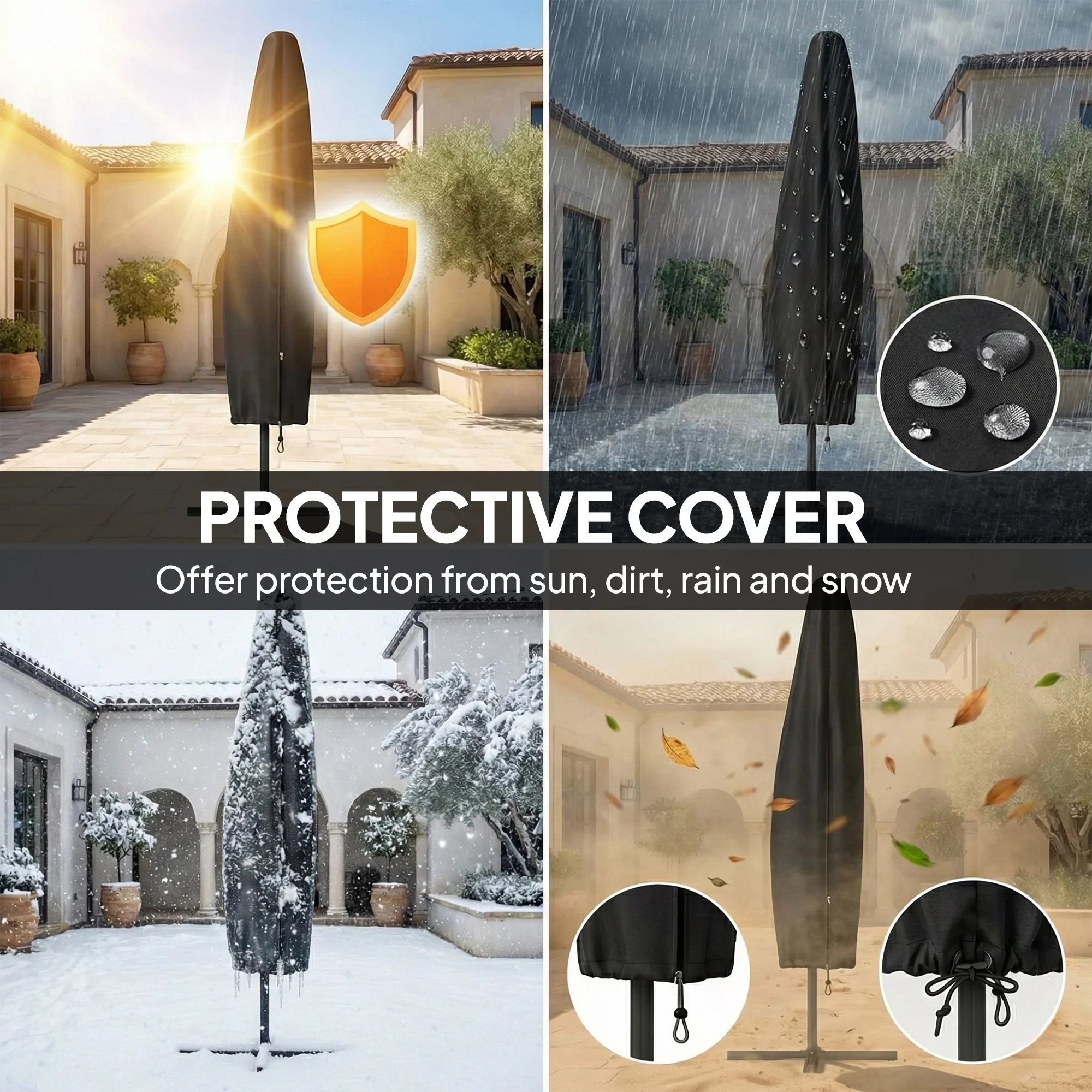 10 ft Offset Patio Umbrella with Cover, Round Hanging Cantilever Umbrella with 6-Position 360° Rotation, Crank Handle, Tilt, Cross Base, Heavy Duty Outdoor Umbrella for Garden, Navy Blue - Image 9