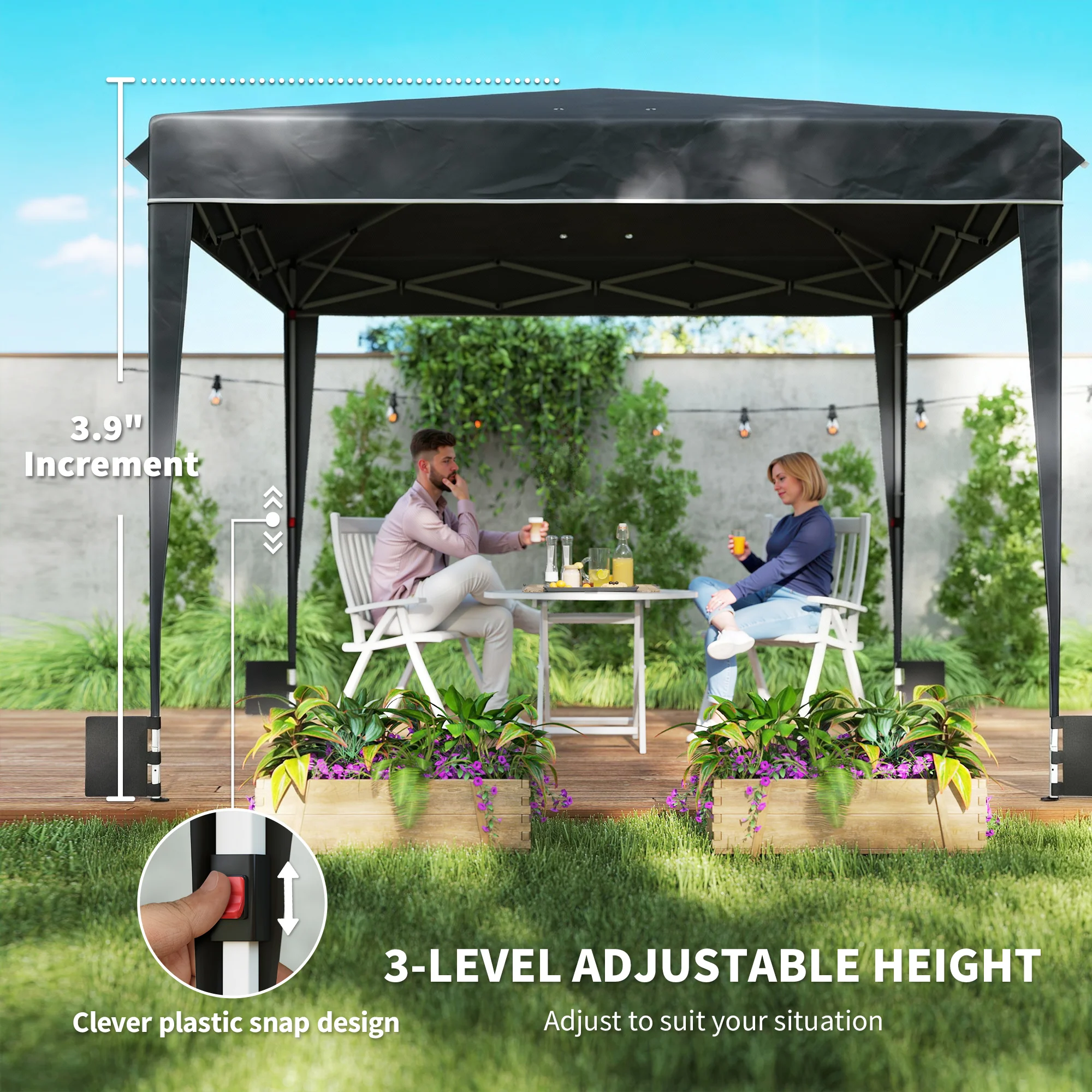 10 x 10 ft Pop Up Canopy Tent with Carry Bag, Sandbags, Adjustable Height for Parties, Events, Camping, UPF50+, Black - Image 10