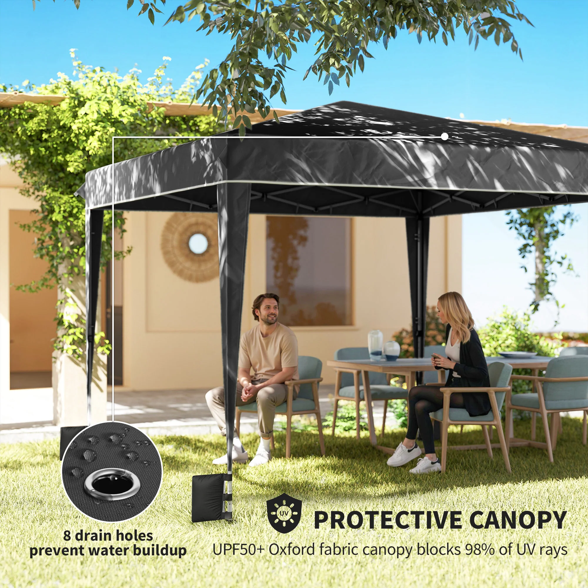 10 x 10 ft Pop Up Canopy Tent with Carry Bag, Sandbags, Adjustable Height for Parties, Events, Camping, UPF50+, Black - Image 8