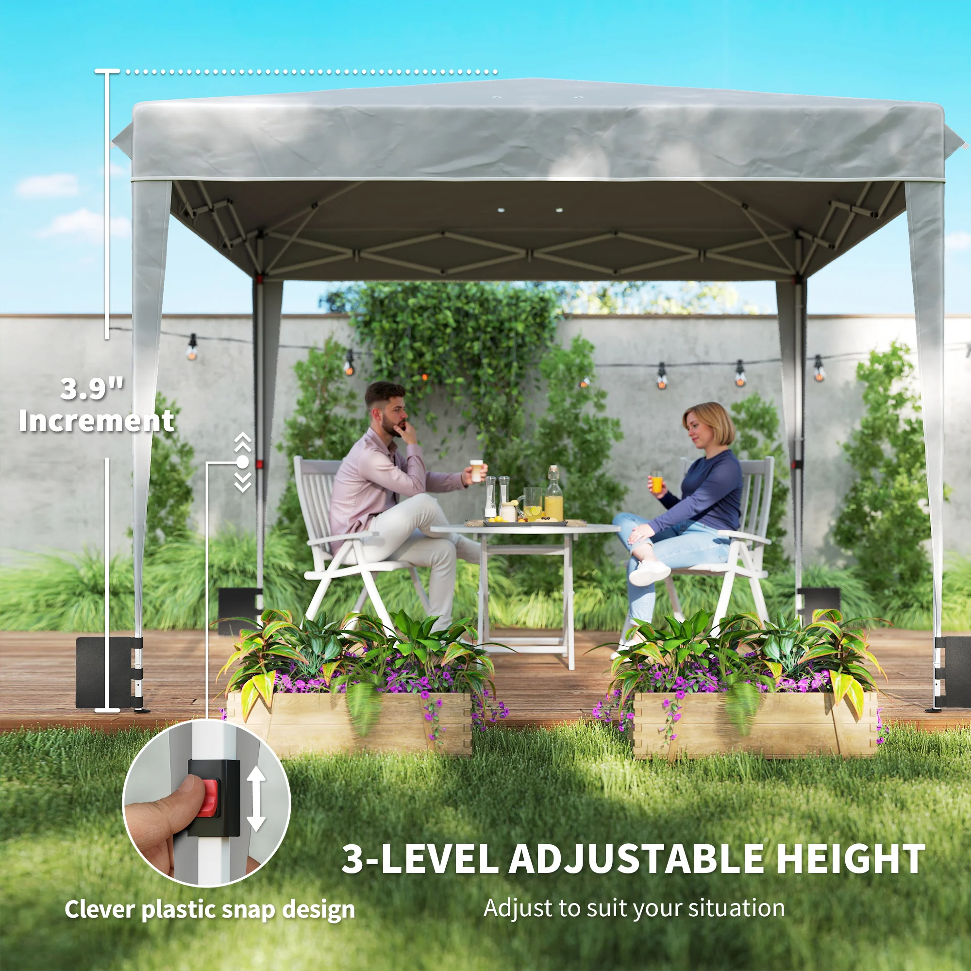 10 x 10 ft Pop Up Canopy Tent with Carry Bag, Sandbags, Adjustable Height for Parties, Events, Camping, UPF50+, Light Gray - Image 10