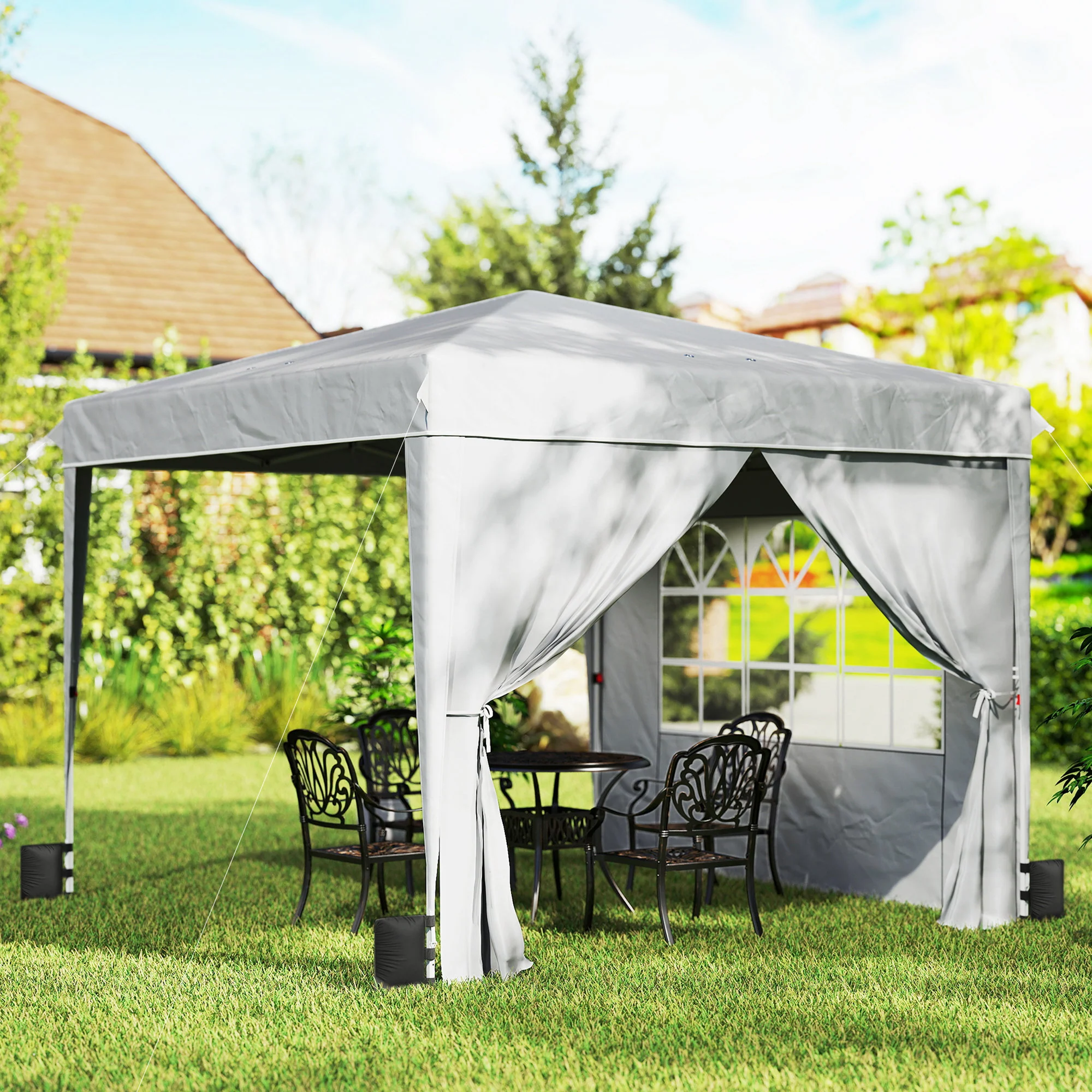 10 x 10 ft Pop Up Canopy Tent with Carry Bag, Sandbags, Adjustable Height for Parties, Events, Camping, UPF50+, Light Gray - Image 4