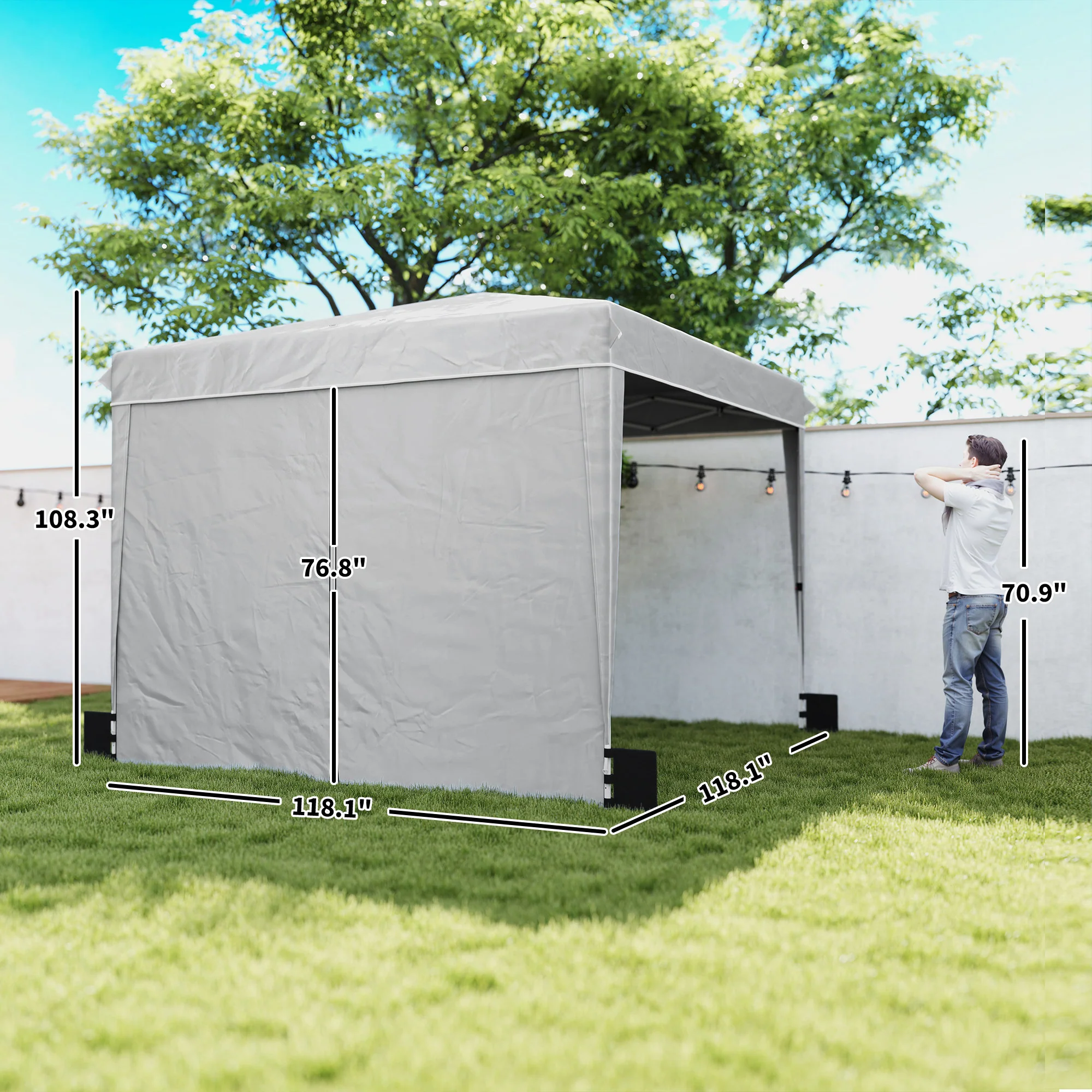 10 x 10 ft Pop Up Canopy Tent with Carry Bag, Sandbags, Adjustable Height for Parties, Events, Camping, UPF50+, Light Gray - Image 5