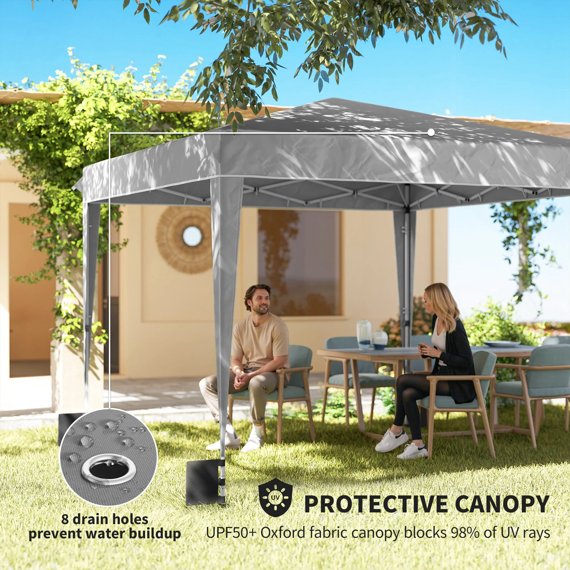 10 x 10 ft Pop Up Canopy Tent with Carry Bag, Sandbags, Adjustable Height for Parties, Events, Camping, UPF50+, Light Gray - Image 8