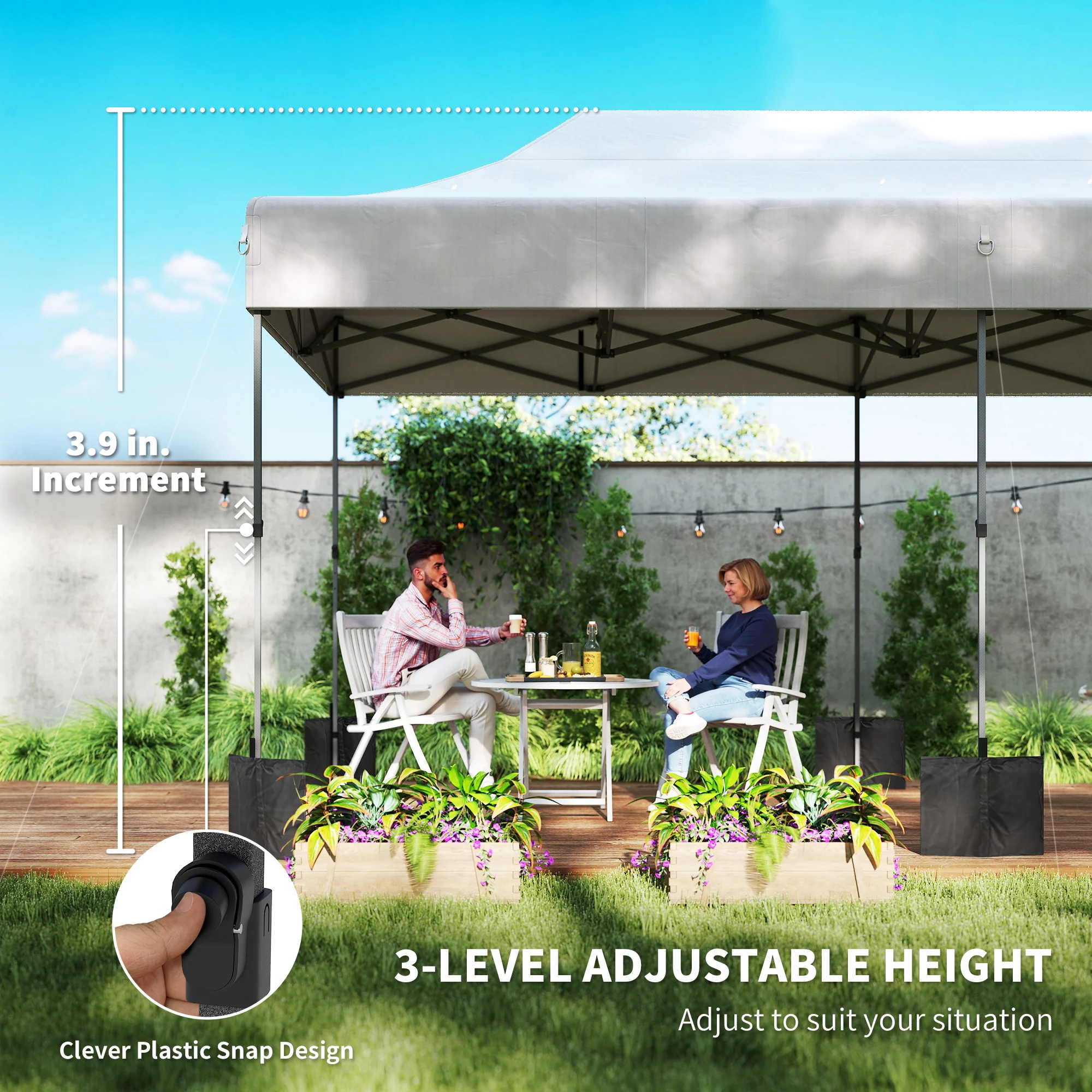 10 x 20 ft Pop Up Canopy Tent, Heavy Duty UPF50+ Outdoor Portable Instant Canopy Shelter with Wheeled Carry Bag, Sandbags, Adjustable Height for Parties, Events, Camping, White - Image 10