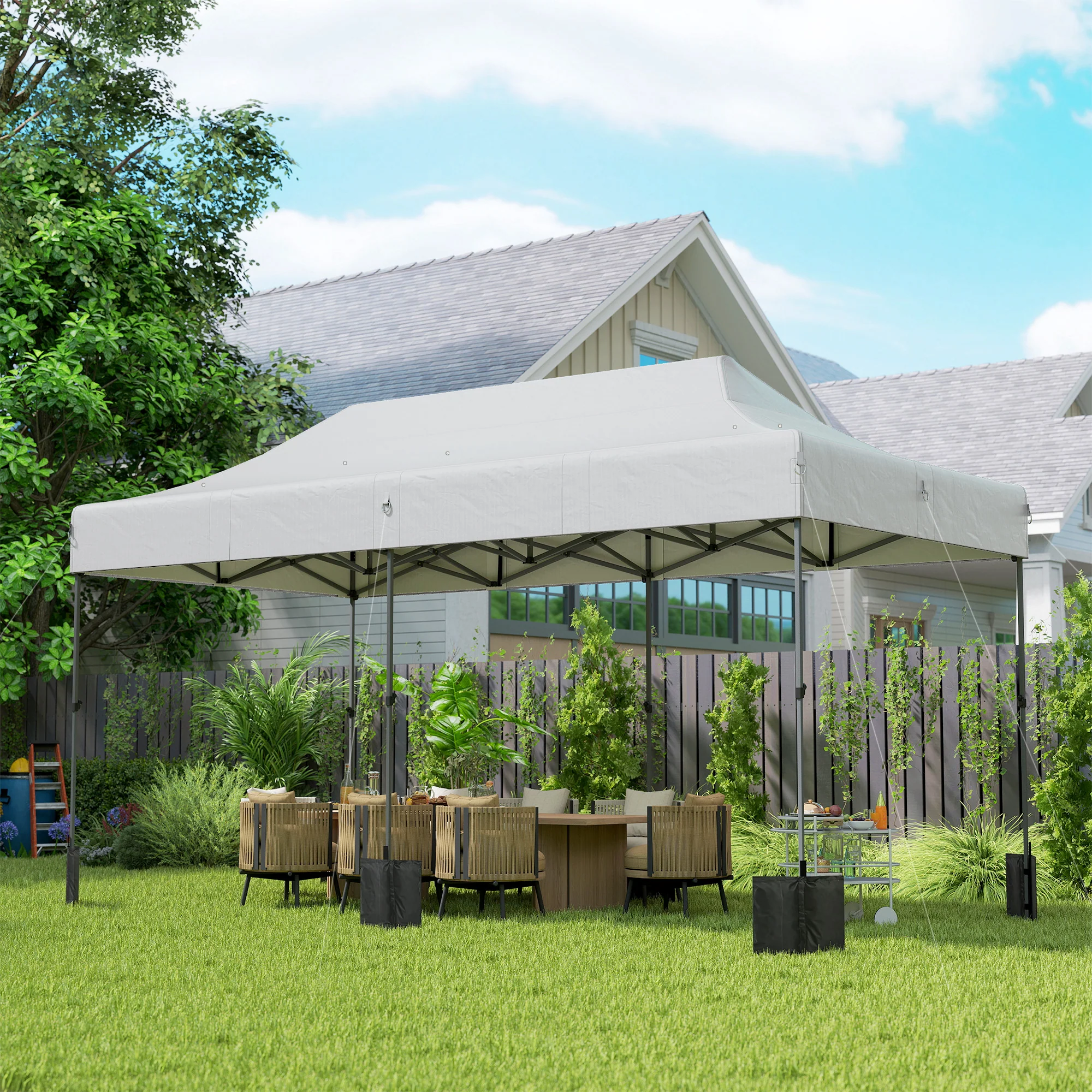 10 x 20 ft Pop Up Canopy Tent, Heavy Duty UPF50+ Outdoor Portable Instant Canopy Shelter with Wheeled Carry Bag, Sandbags, Adjustable Height for Parties, Events, Camping, White - Image 4