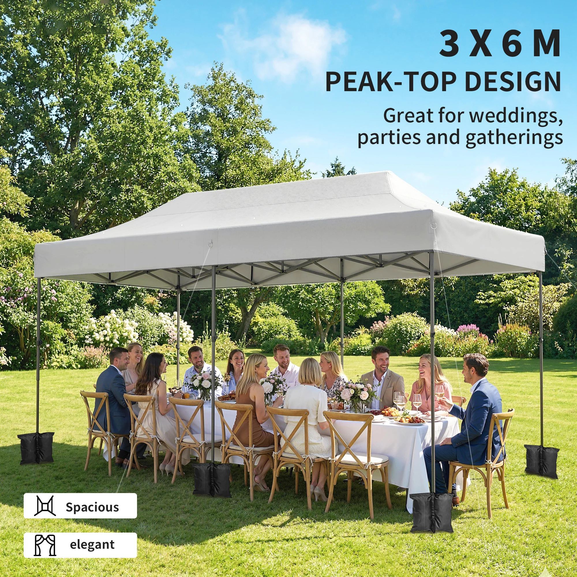 10 x 20 ft Pop Up Canopy Tent, Heavy Duty UPF50+ Outdoor Portable Instant Canopy Shelter with Wheeled Carry Bag, Sandbags, Adjustable Height for Parties, Events, Camping, White - Image 6