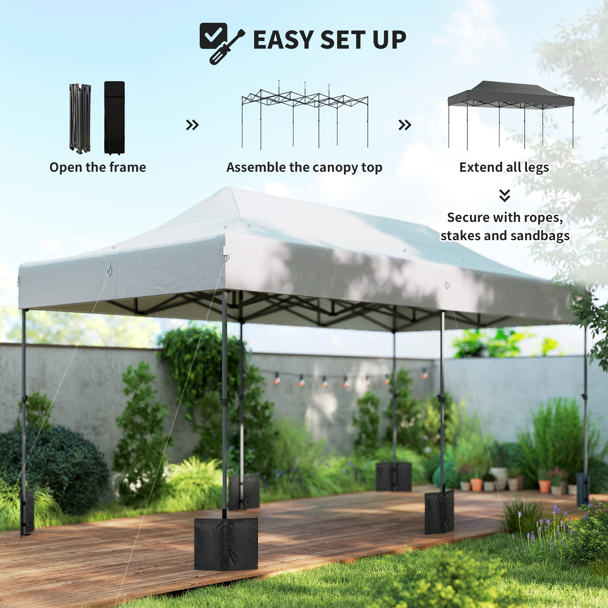 10 x 20 ft Pop Up Canopy Tent, Heavy Duty UPF50+ Outdoor Portable Instant Canopy Shelter with Wheeled Carry Bag, Sandbags, Adjustable Height for Parties, Events, Camping, White - Image 9