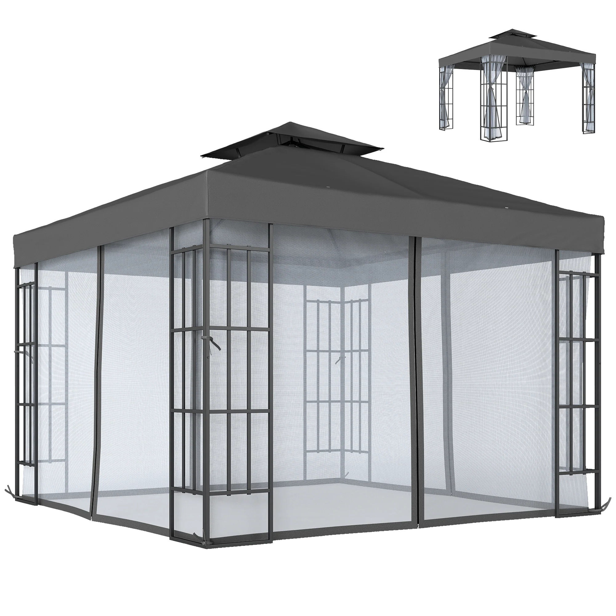 10'x10' Garden Gazebo Patio Canopy Portable Party Event Backyard w/ Mosquito Netting Dark Grey - Image 12