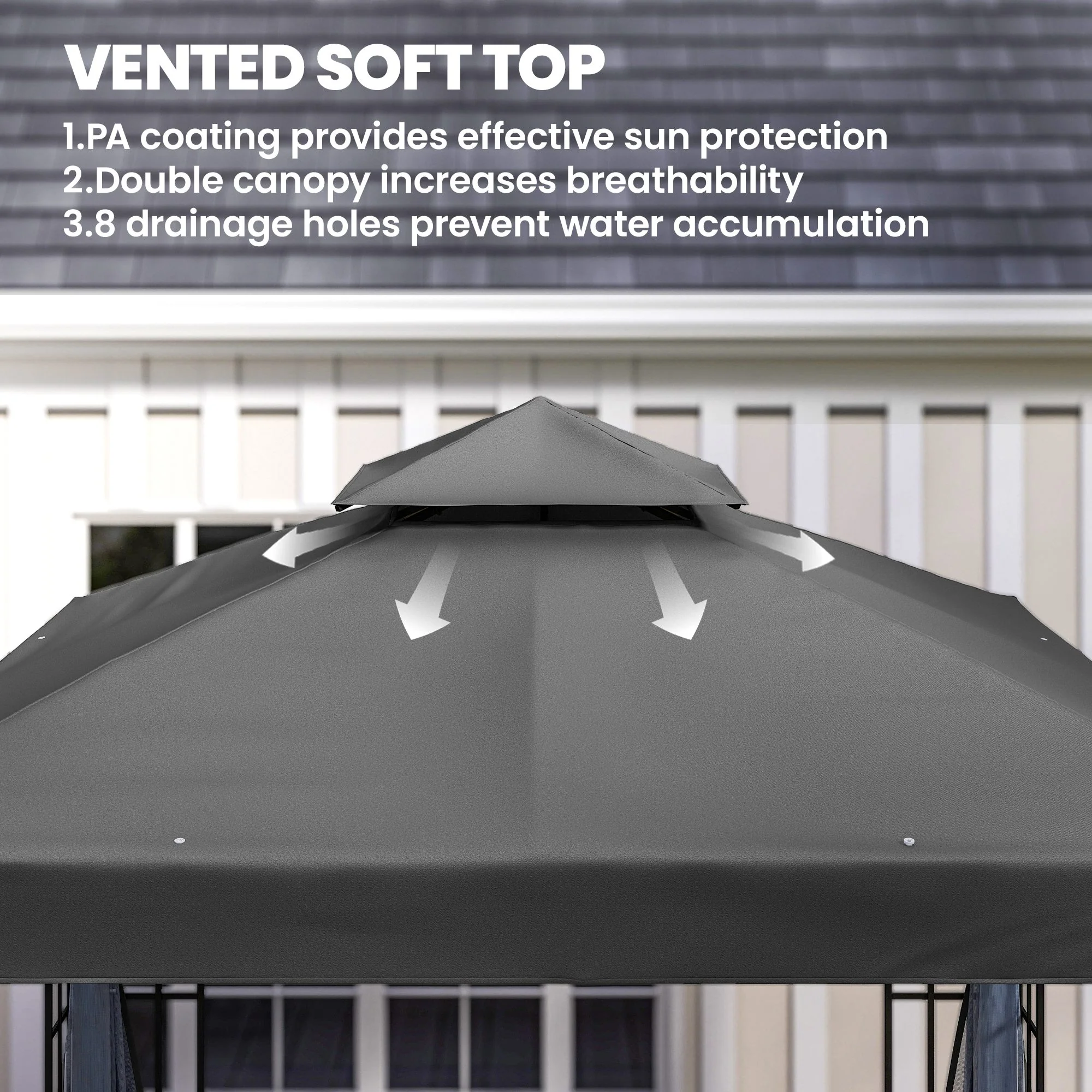 10'x10' Garden Gazebo Patio Canopy Portable Party Event Backyard w/ Mosquito Netting Dark Grey - Image 6