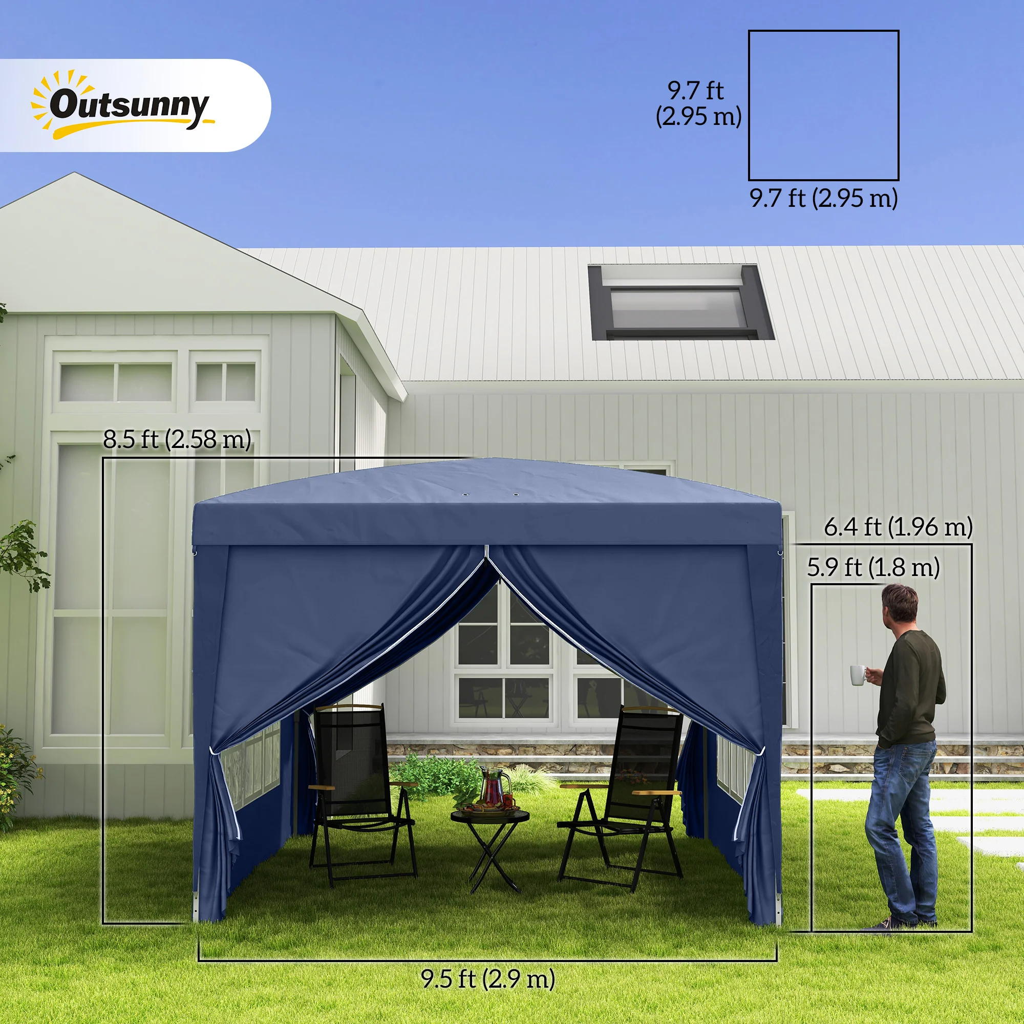 10'x10' Outdoor Pop Up Party Tent Wedding Gazebo Canopy with Carrying Bag (Blue) - Image 5