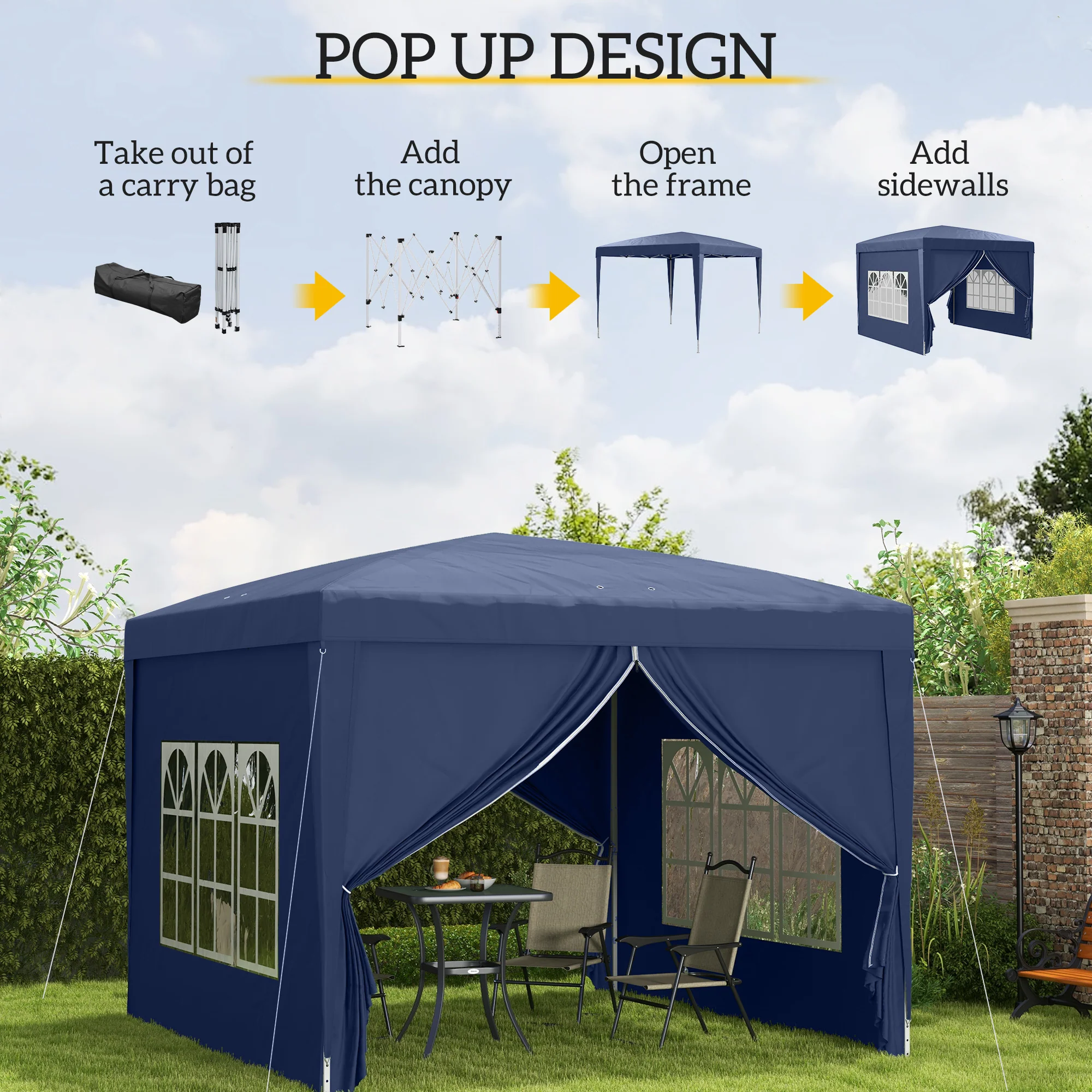 10'x10' Outdoor Pop Up Party Tent Wedding Gazebo Canopy with Carrying Bag (Blue) - Image 6