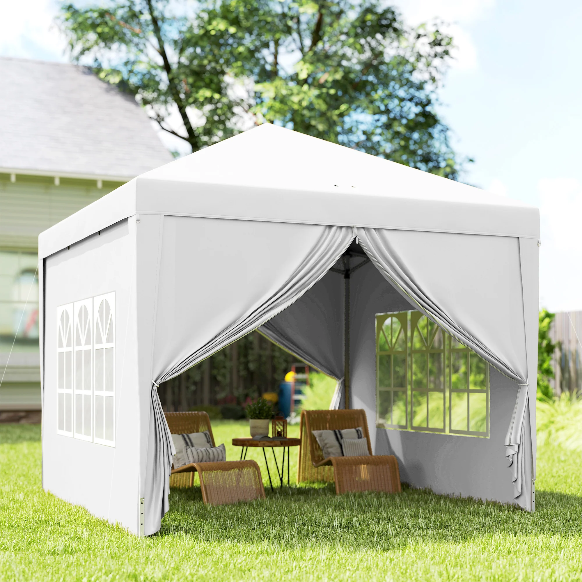 10'x10' Outdoor Pop Up Party Tent Wedding Gazebo Canopy with Carrying Bag (White) - Image 11