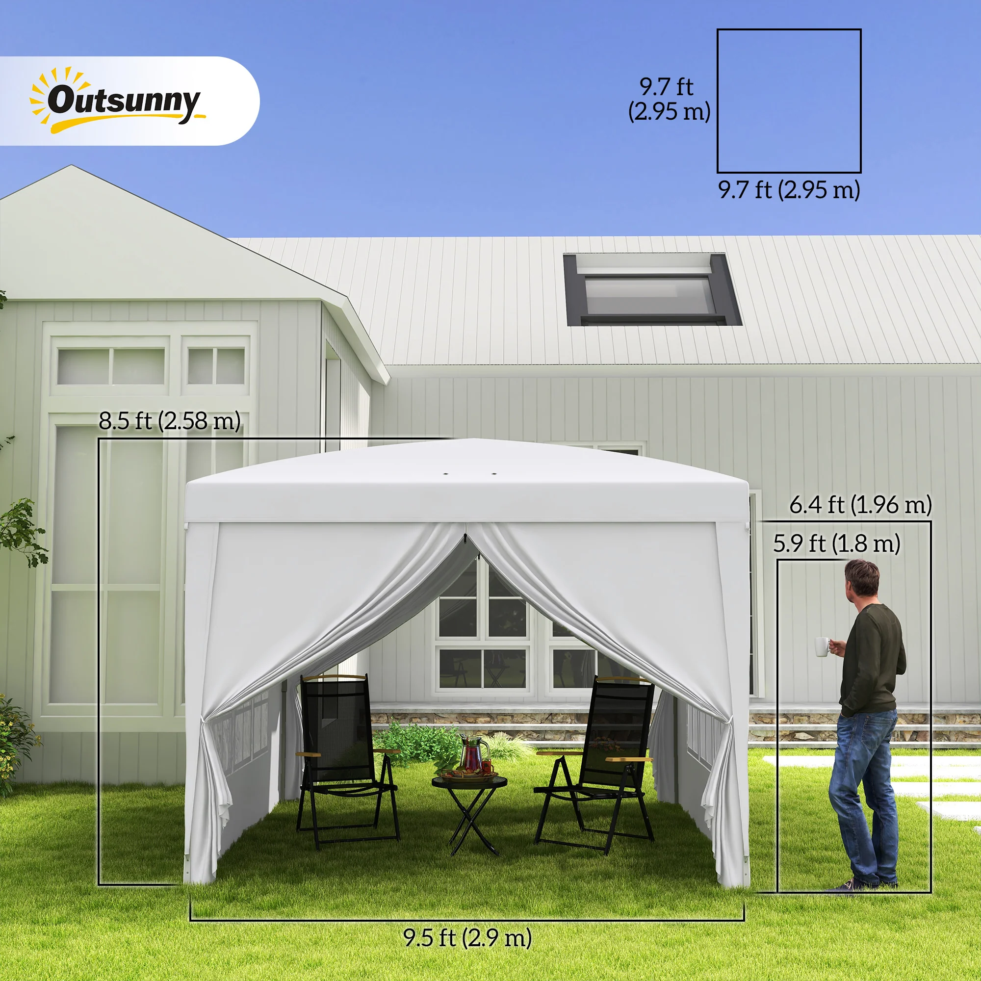 10'x10' Outdoor Pop Up Party Tent Wedding Gazebo Canopy with Carrying Bag (White) - Image 5