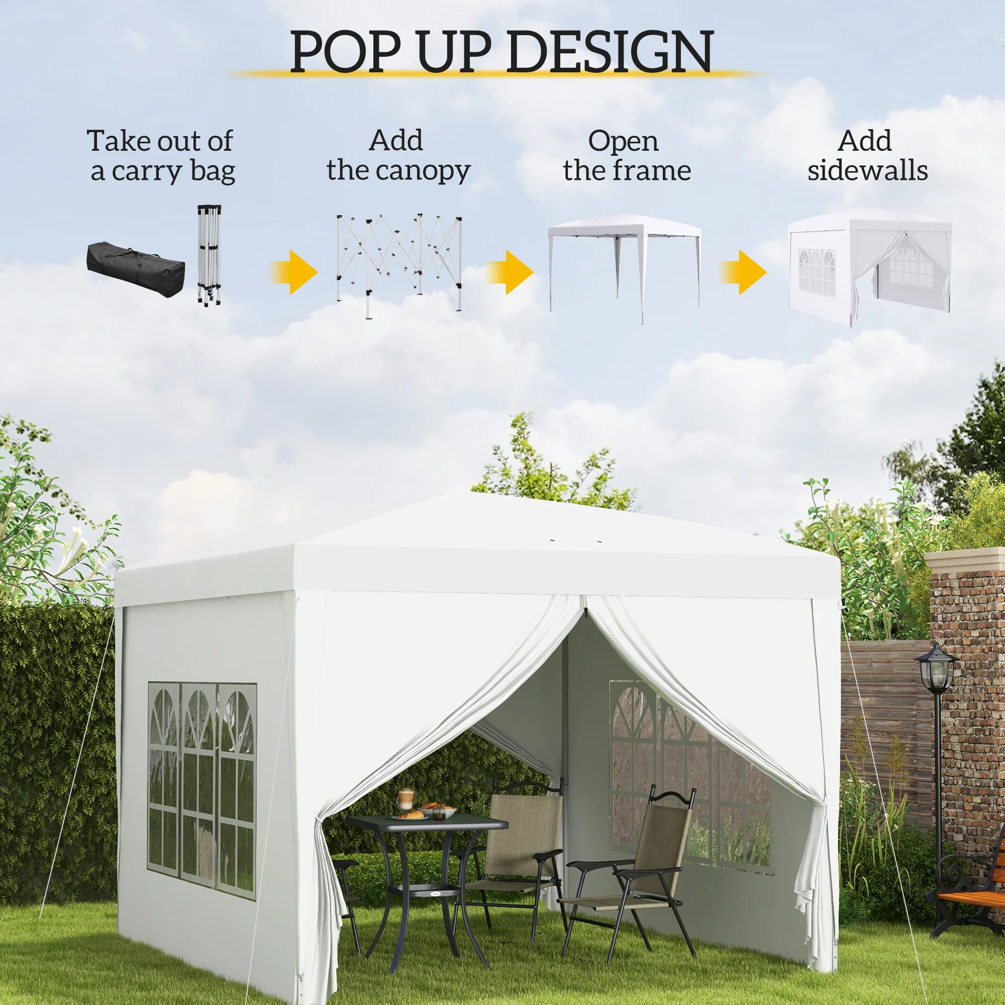 10'x10' Outdoor Pop Up Party Tent Wedding Gazebo Canopy with Carrying Bag (White) - Image 6