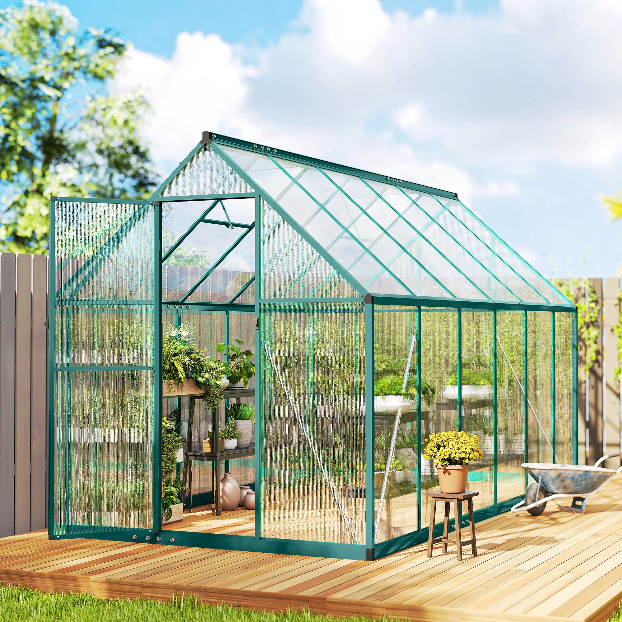 11x6 ft Polycarbonate Greenhouse with Swing Door and Two Adjustable Roof Vents, Dark Green - Image 11