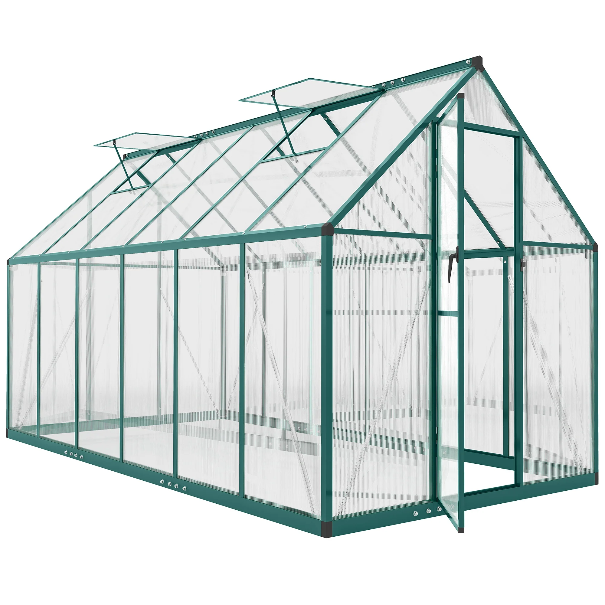 11x6 ft Polycarbonate Greenhouse with Swing Door and Two Adjustable Roof Vents, Dark Green - Image 12