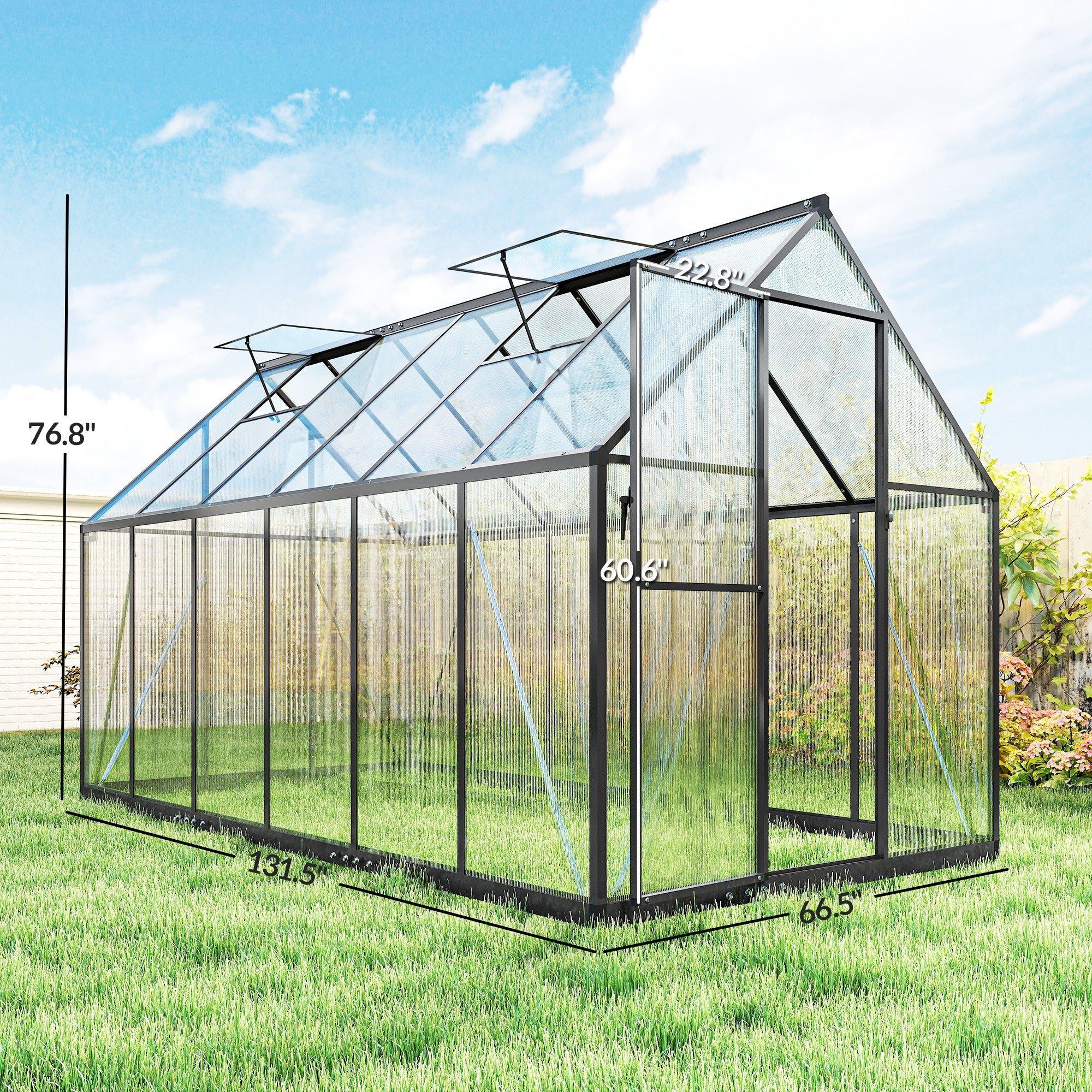 11x6 ft Polycarbonate Greenhouse with Swing Door and Two Adjustable Roof Vents, Black - Image 5