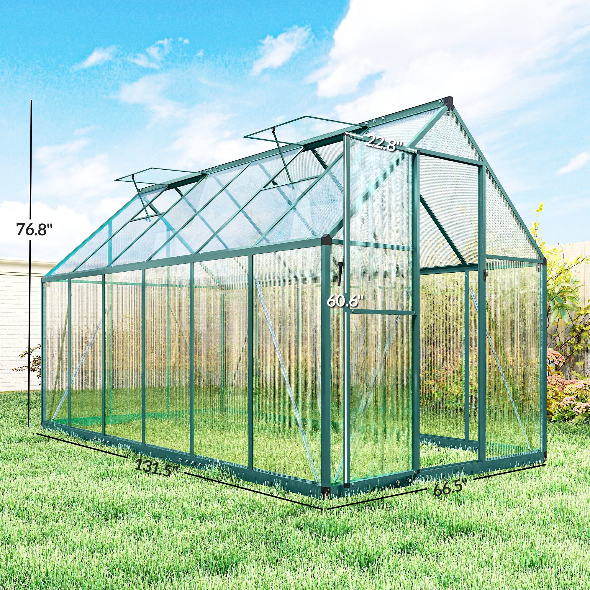 11x6 ft Polycarbonate Greenhouse with Swing Door and Two Adjustable Roof Vents, Dark Green - Image 5