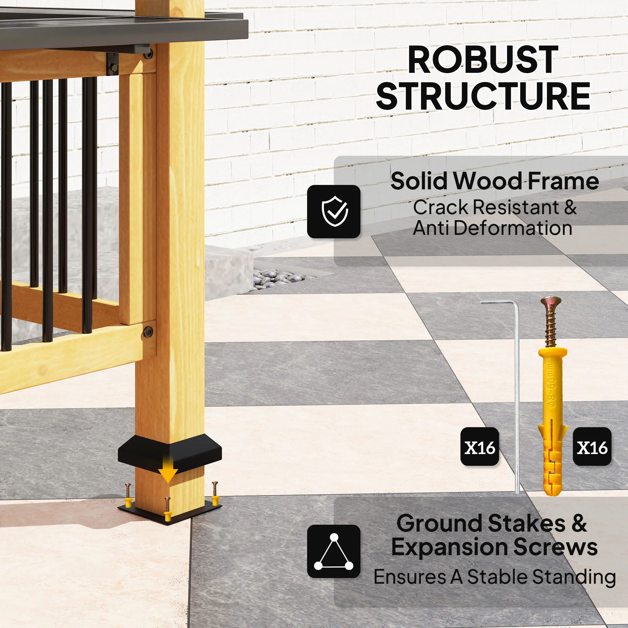 13' x 6' Wooden BBQ Grill Gazebo with Metal Roof 2 Bar Shelves and 6 Hooks, Natural - Image 9