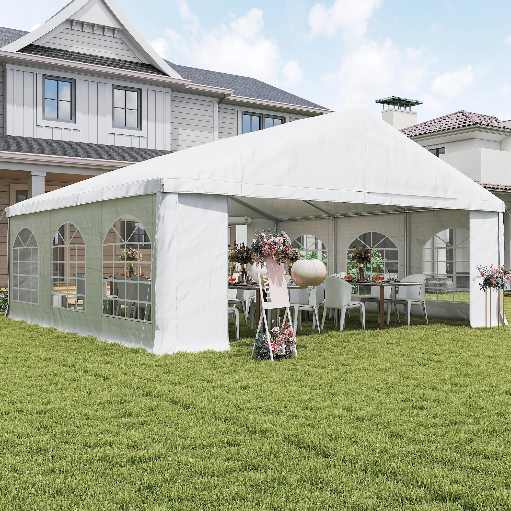 20' x 20' Heavy Duty Party Tent & Carport with Removable Sidewalls and Double Doors, White - Image 10