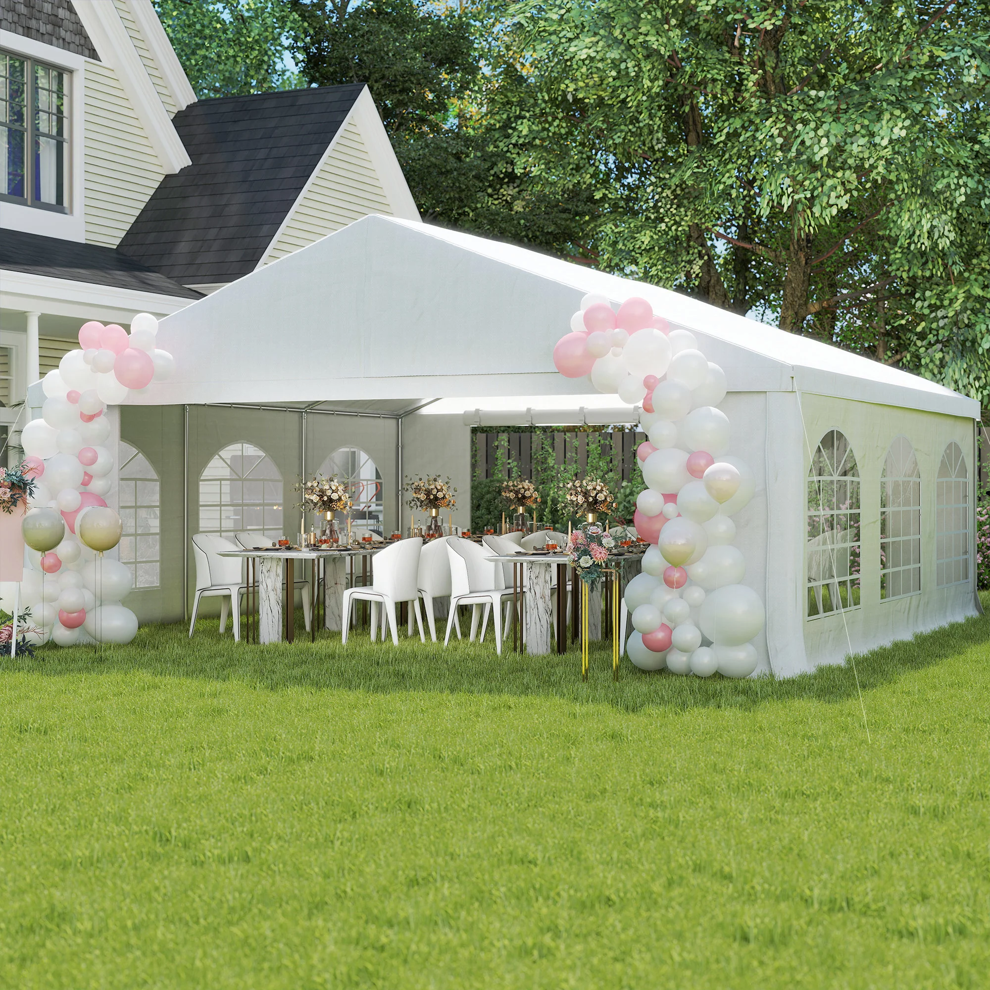 20' x 20' Heavy Duty Party Tent & Carport with Removable Sidewalls and Double Doors, White - Image 11