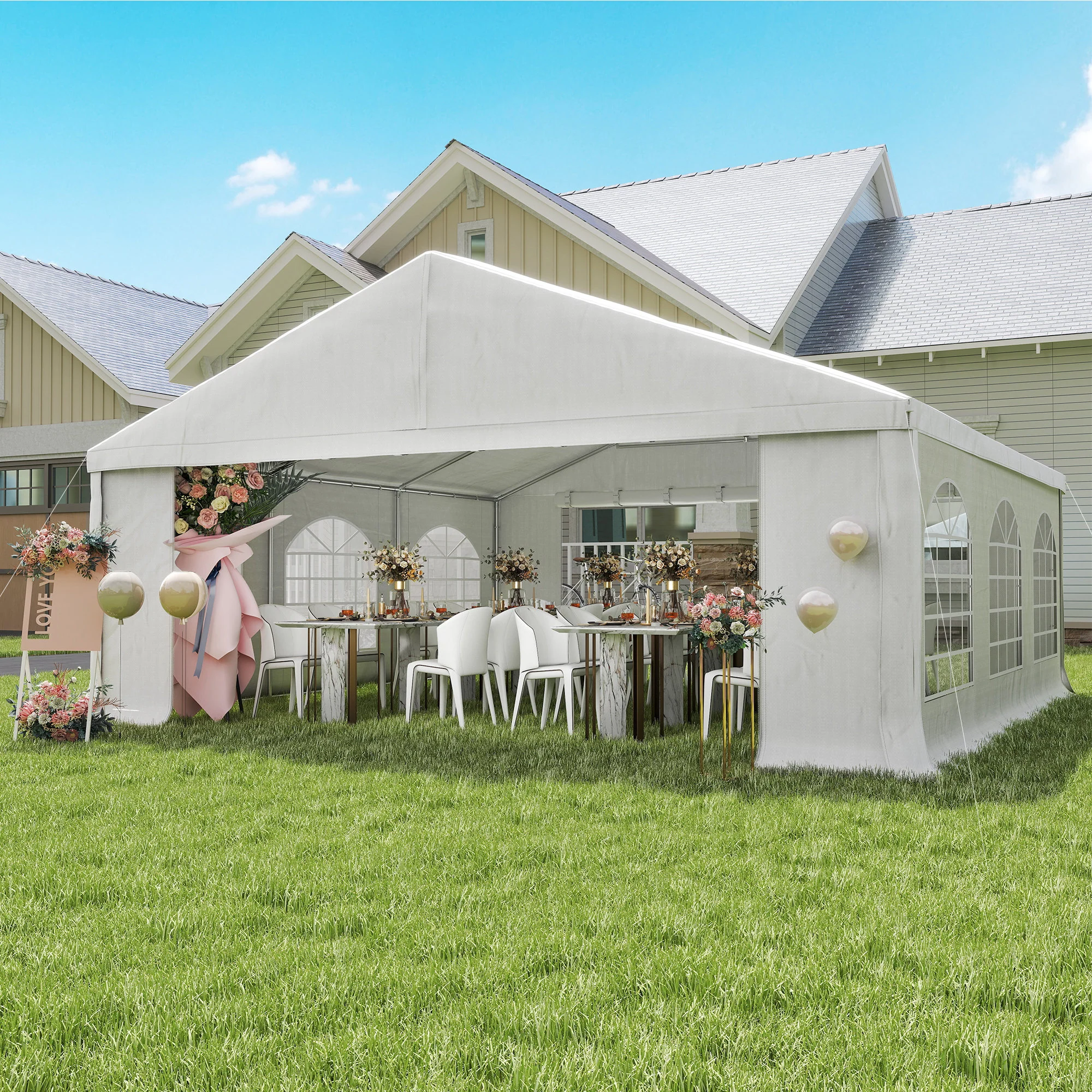 20' x 20' Heavy Duty Party Tent & Carport with Removable Sidewalls and Double Doors, White - Image 3