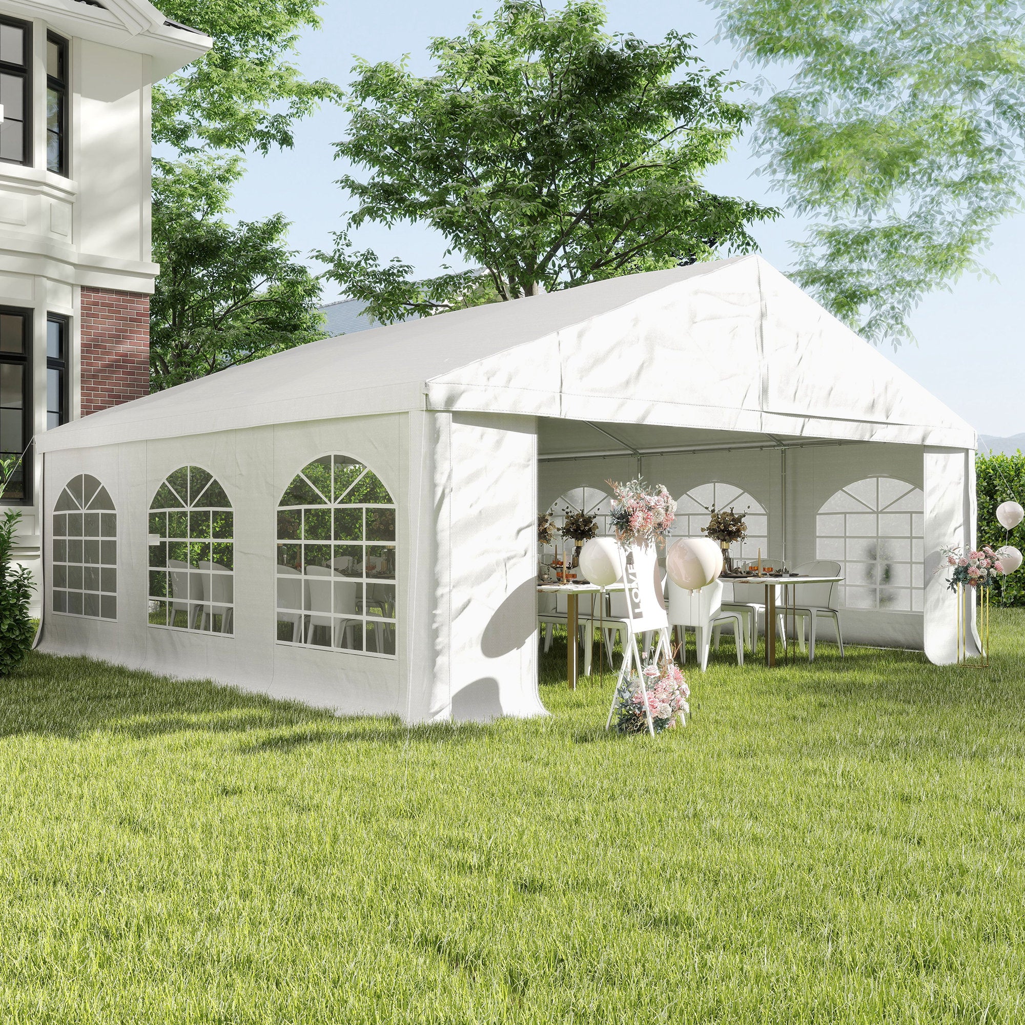 20' x 20' Heavy Duty Party Tent & Carport with Removable Sidewalls and Double Doors, White - Image 4