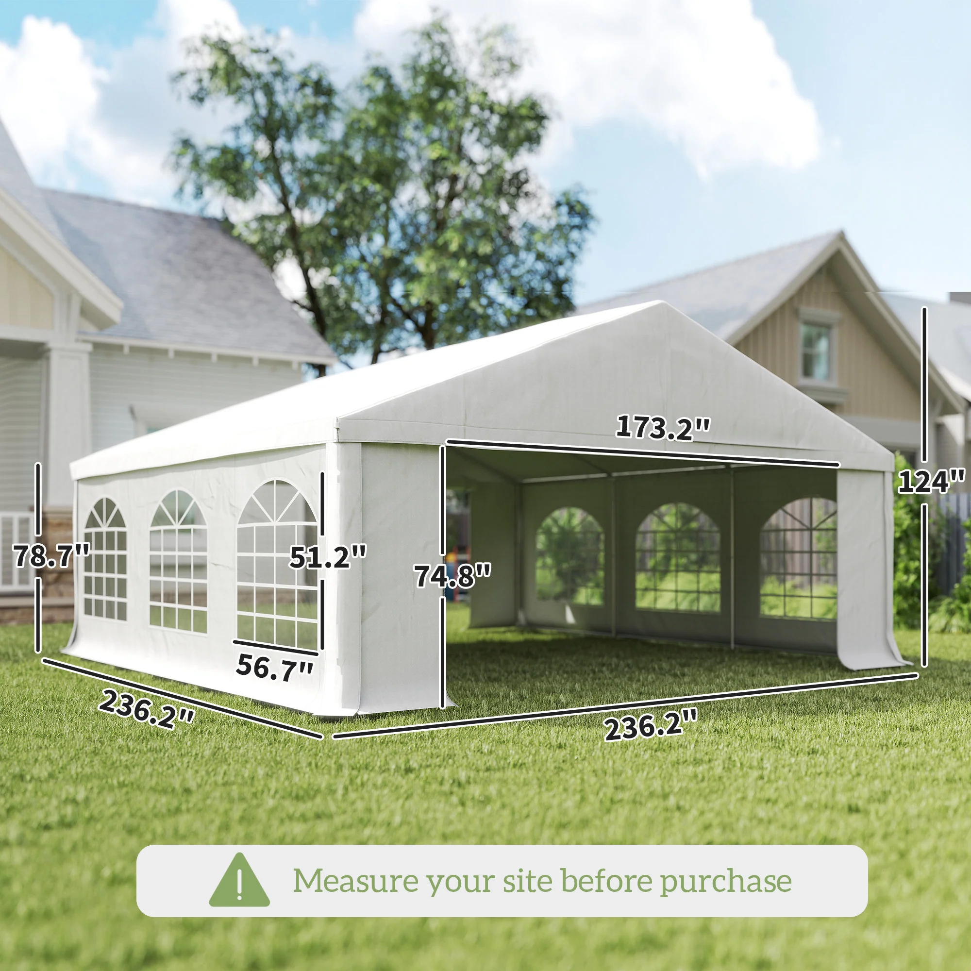 20' x 20' Heavy Duty Party Tent & Carport with Removable Sidewalls and Double Doors, White - Image 5