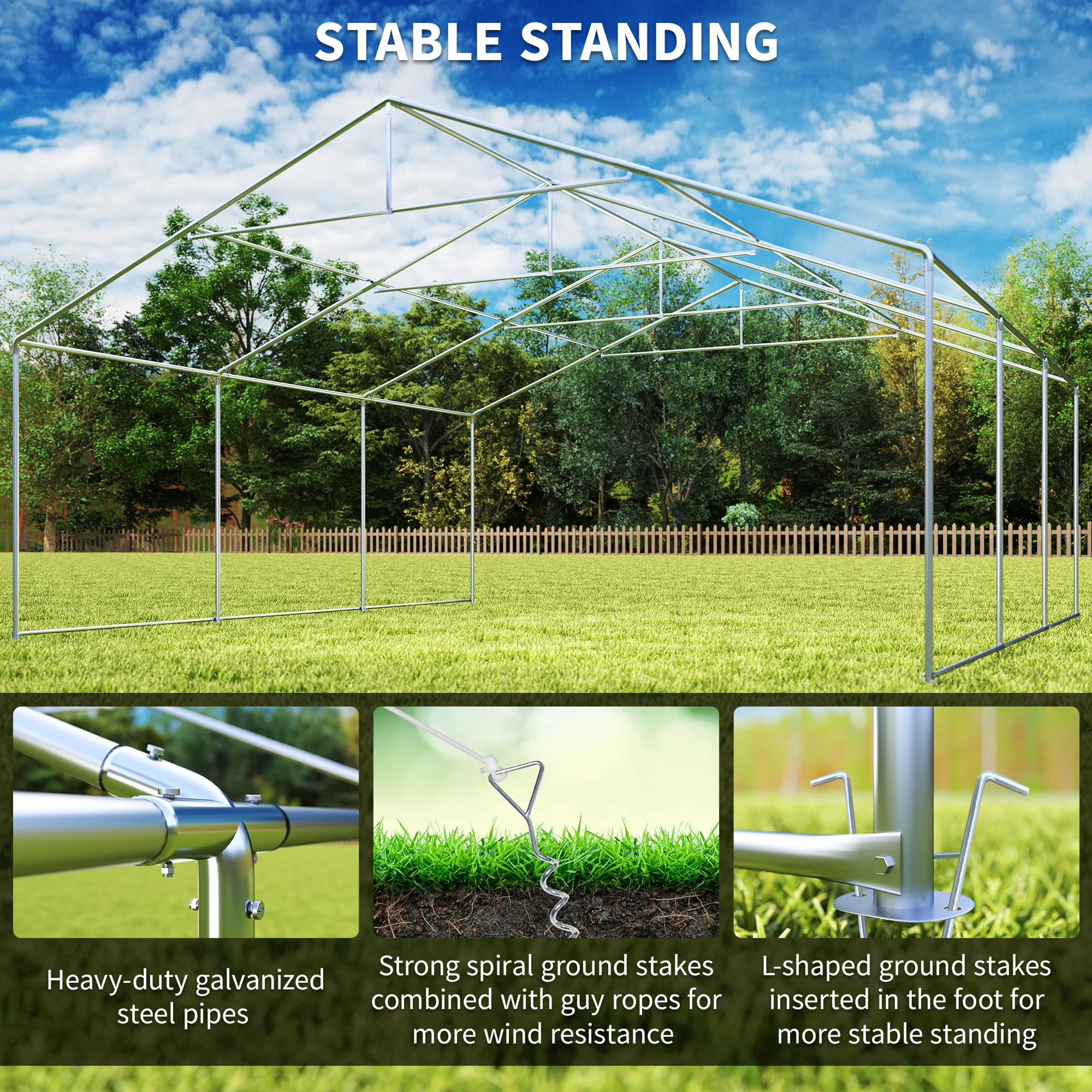 20' x 20' Heavy Duty Party Tent & Carport with Removable Sidewalls and Double Doors, White - Image 7