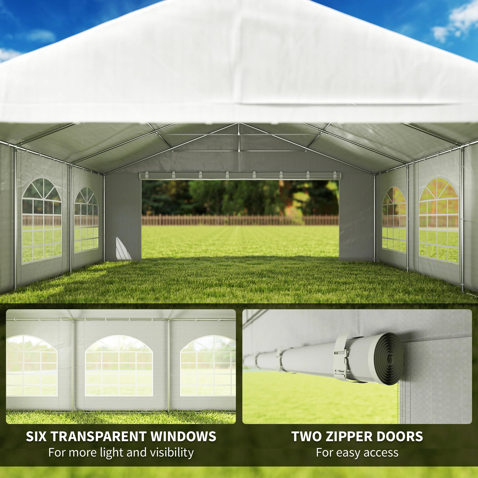 20' x 20' Heavy Duty Party Tent & Carport with Removable Sidewalls and Double Doors, White - Image 8