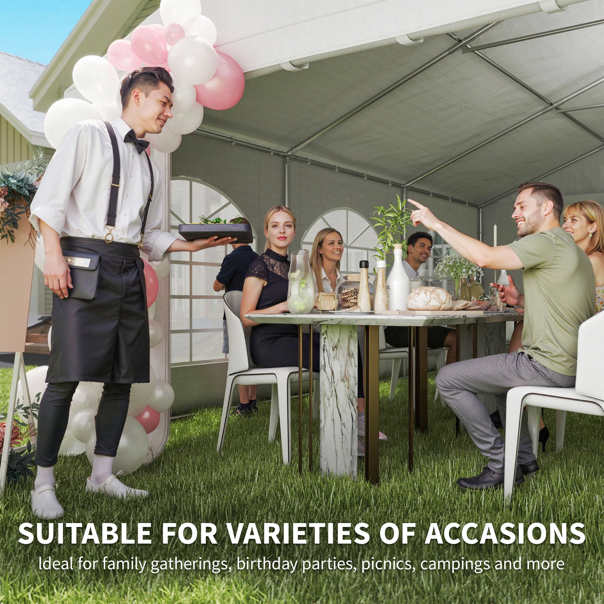 20' x 20' Heavy Duty Party Tent & Carport with Removable Sidewalls and Double Doors, White - Image 9