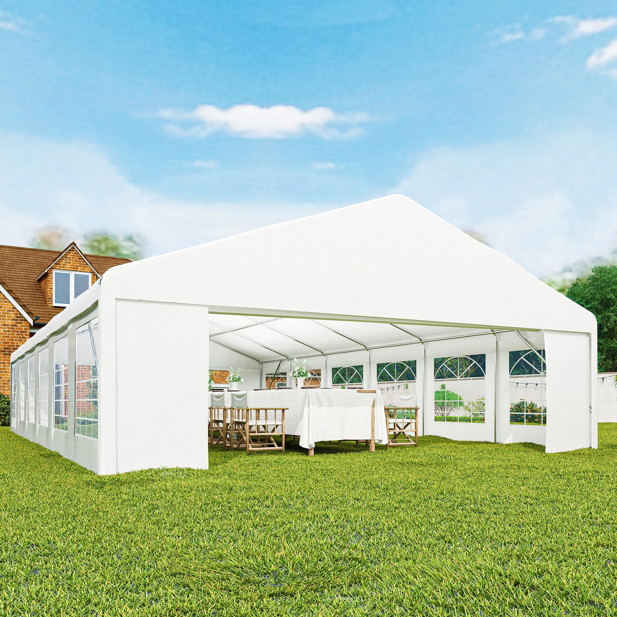 23 x 39 ft Heavy Duty Party Tent with Removable Sidewalls & Windows, Outside Waterproof Canopy for Parties, White - Image 10