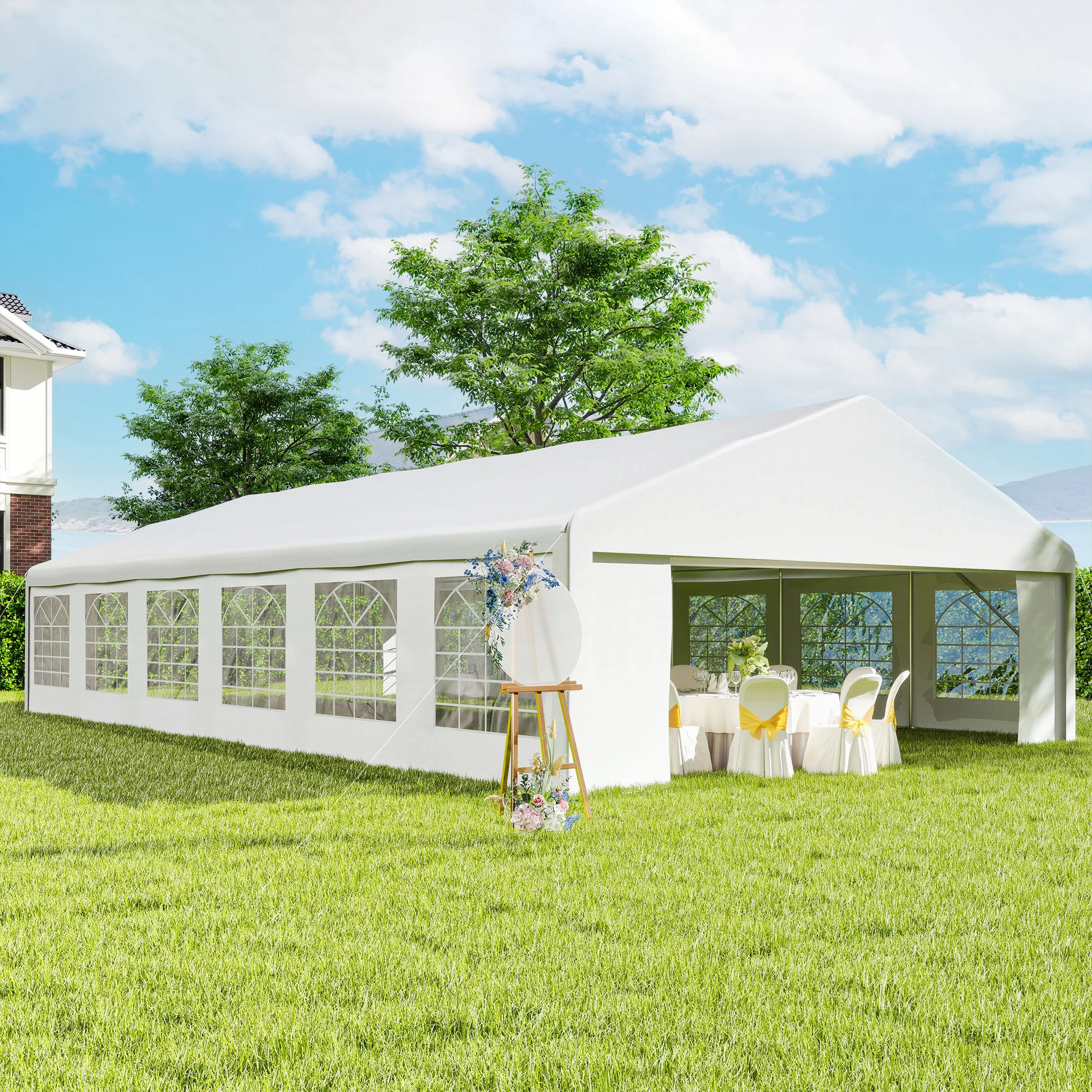 23 x 39 ft Heavy Duty Party Tent with Removable Sidewalls & Windows, Outside Waterproof Canopy for Parties, White - Image 3