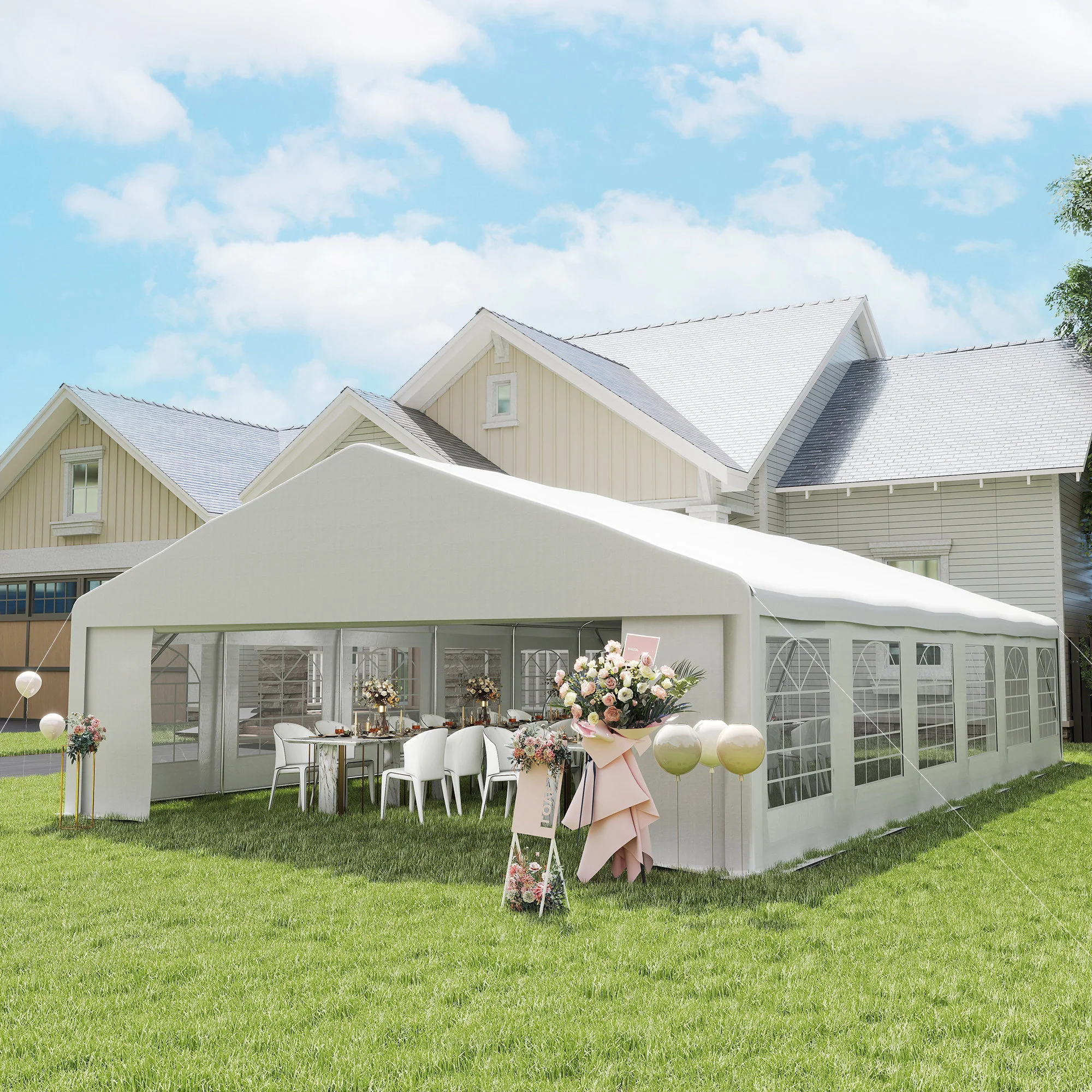 23 x 39 ft Heavy Duty Party Tent with Removable Sidewalls & Windows, Outside Waterproof Canopy for Parties, White - Image 4