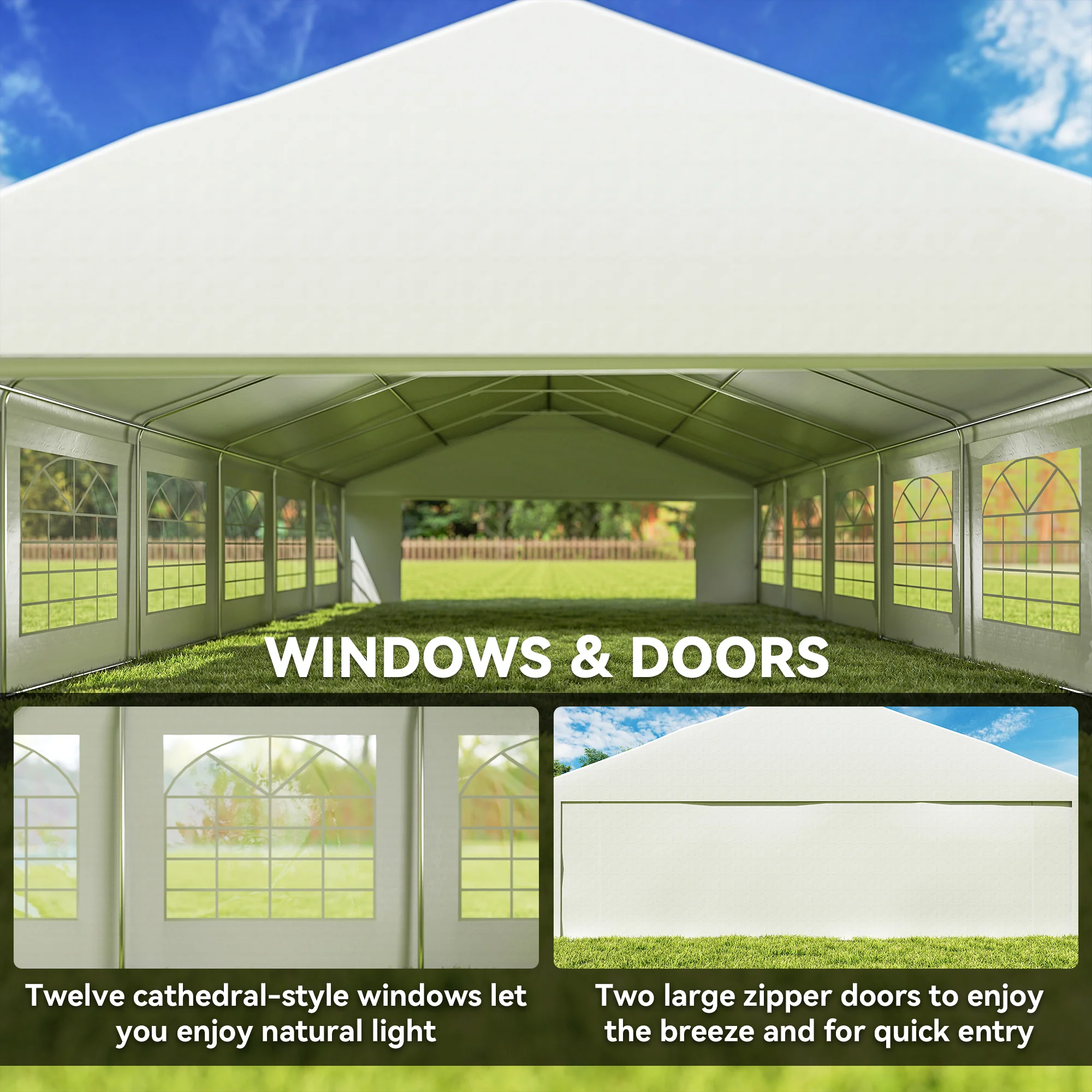 23 x 39 ft Heavy Duty Party Tent with Removable Sidewalls & Windows, Outside Waterproof Canopy for Parties, White - Image 7