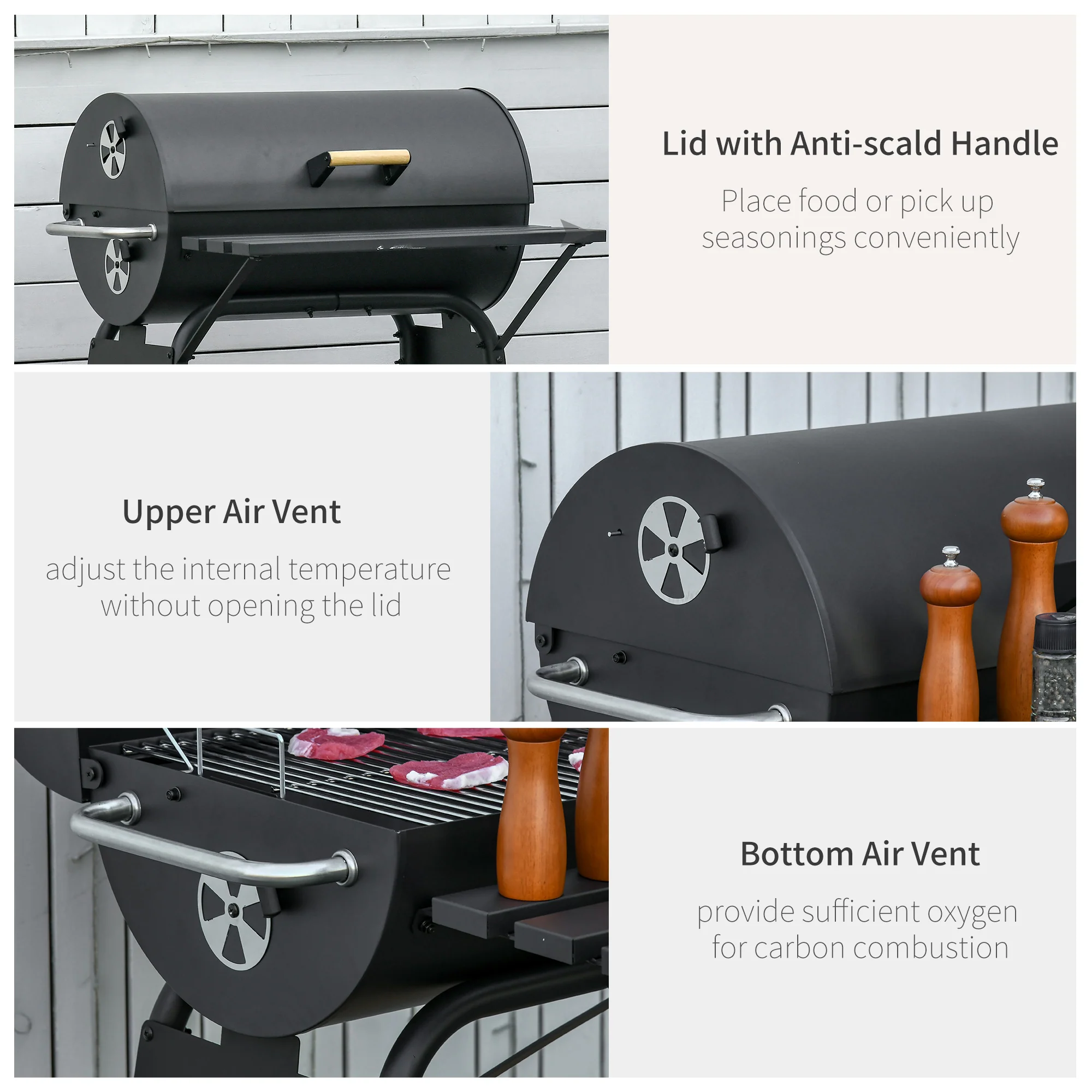 30" Portable Barrel Charcoal BBQ Grill with Storage Shelf for Garden Camping Picnic, Black - Image 10