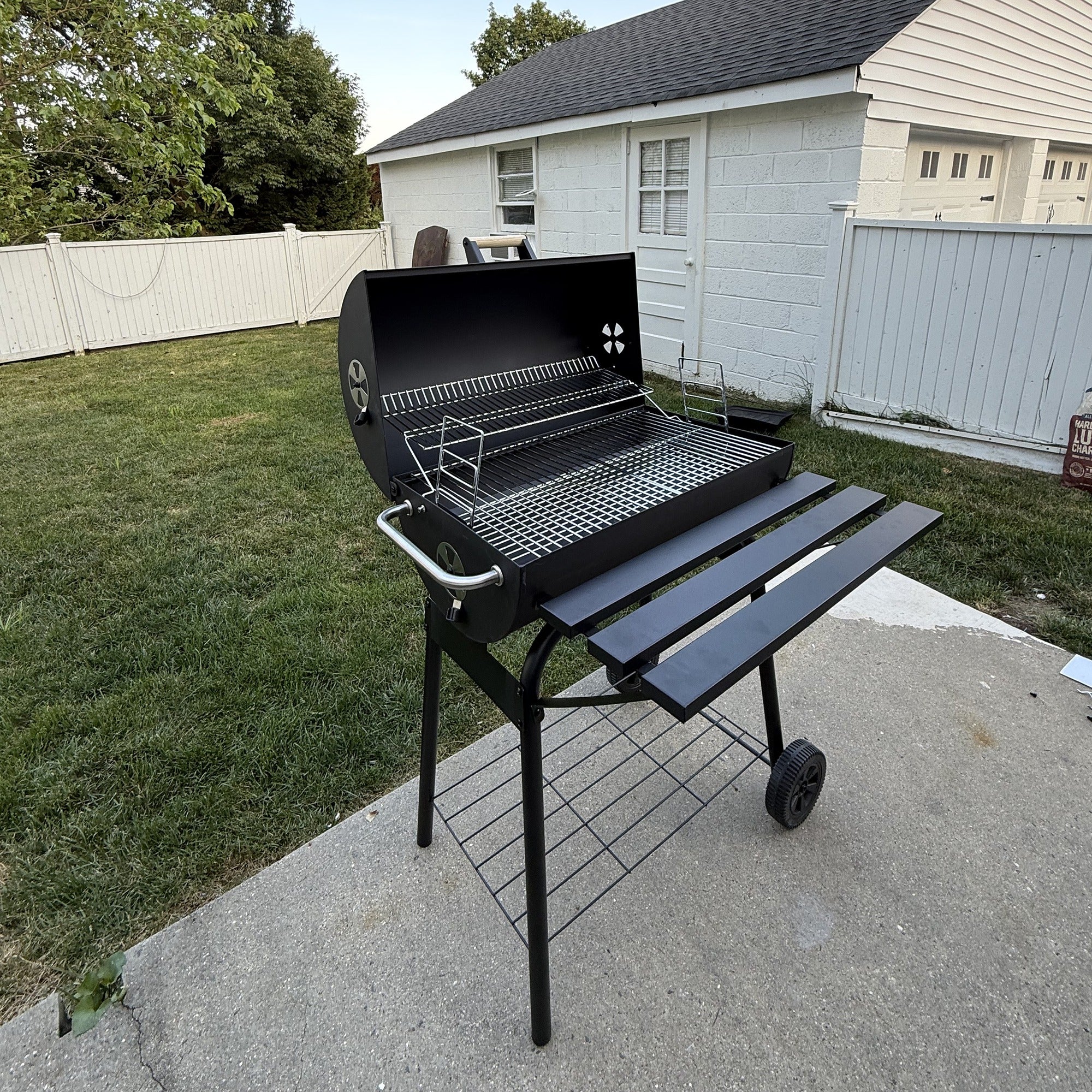 30" Portable Barrel Charcoal BBQ Grill with Storage Shelf for Garden Camping Picnic, Black - Image 11