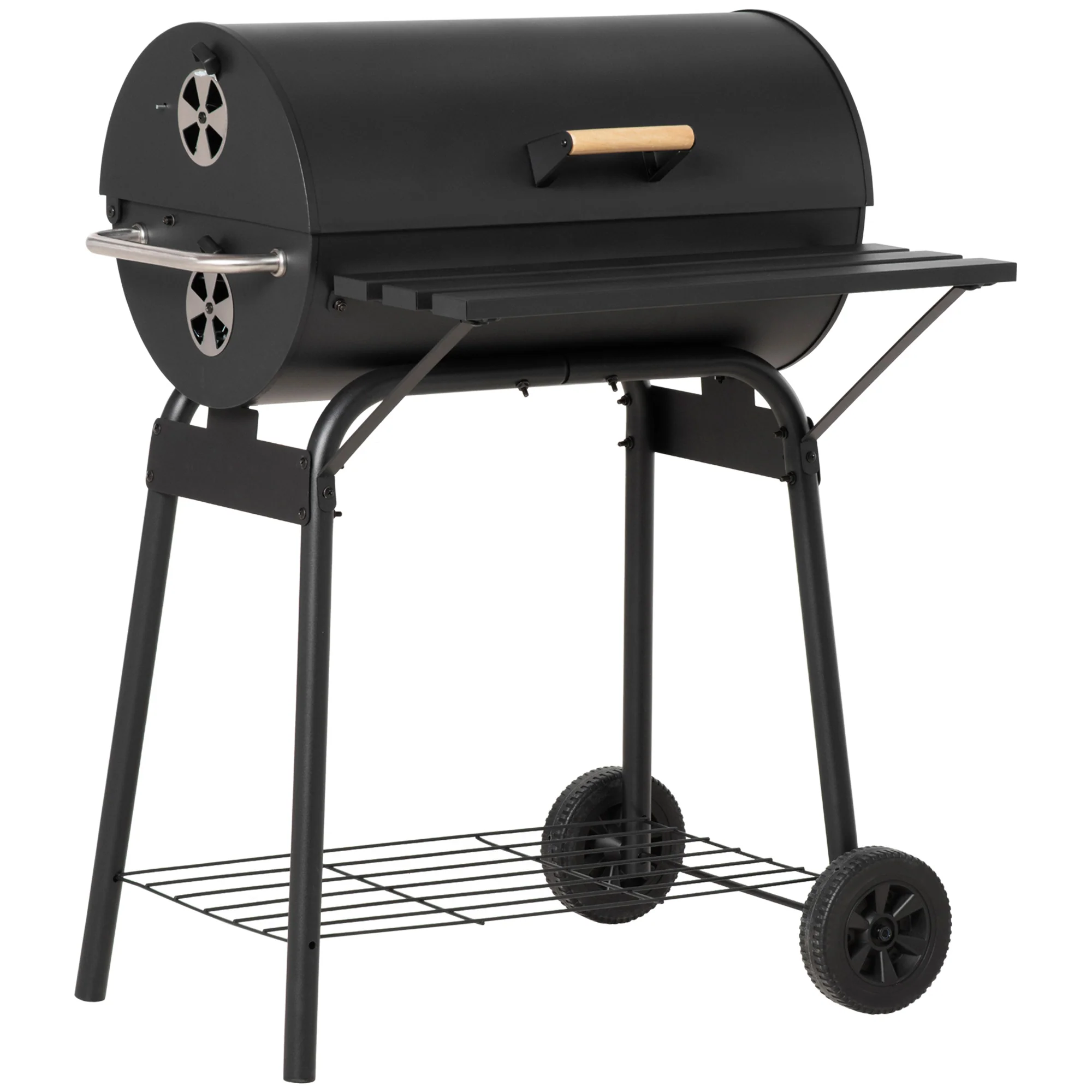 30" Portable Barrel Charcoal BBQ Grill with Storage Shelf for Garden Camping Picnic, Black - Image 12