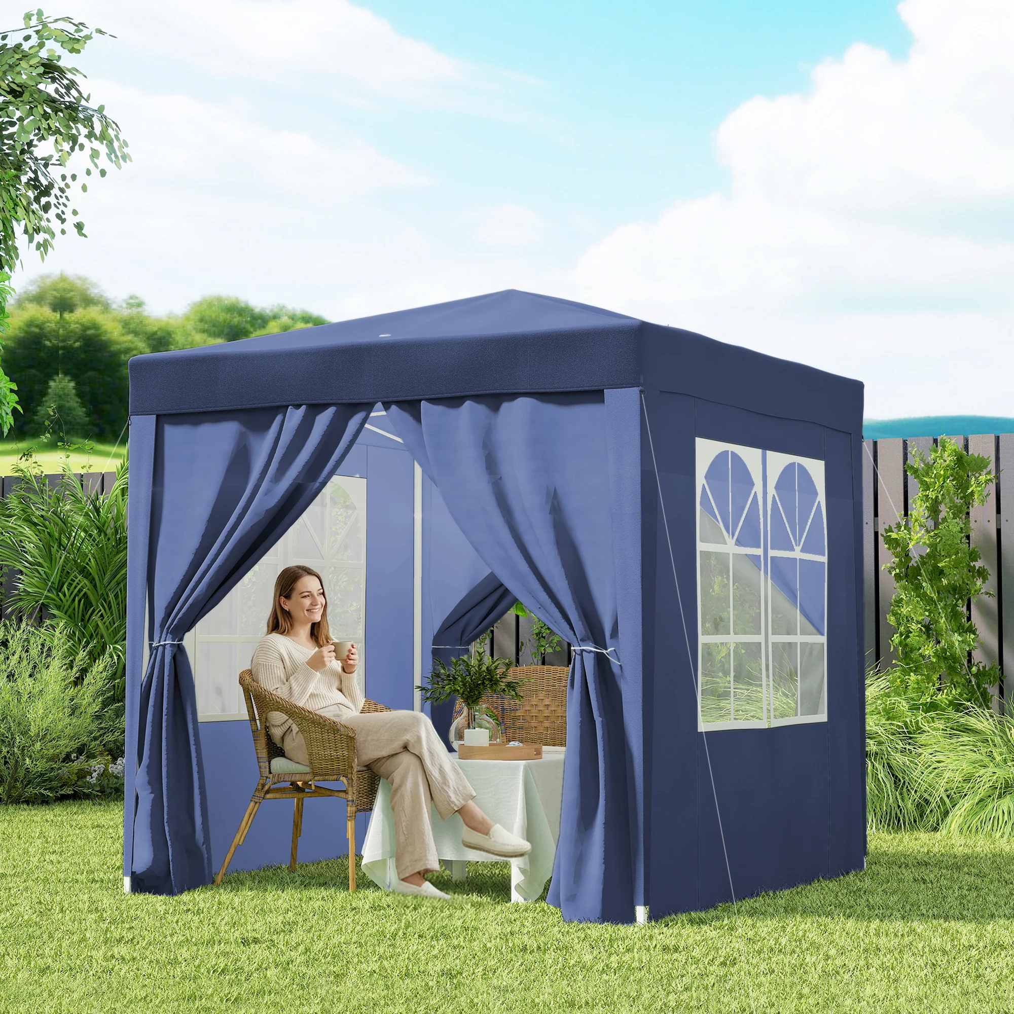6.6'x6.6' Pop Up Canopy Tent with Sidewalls, Instant Sun Shelter Camping Gazebo with Carry Bag, Blue - Image 10