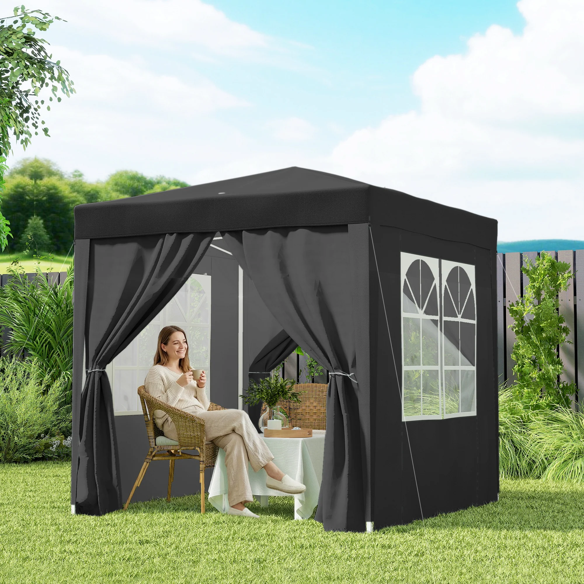 6.6'x6.6' Pop Up Canopy Tent with Sidewalls, Instant Sun Shelter Camping Gazebo with Carry Bag, Black - Image 10