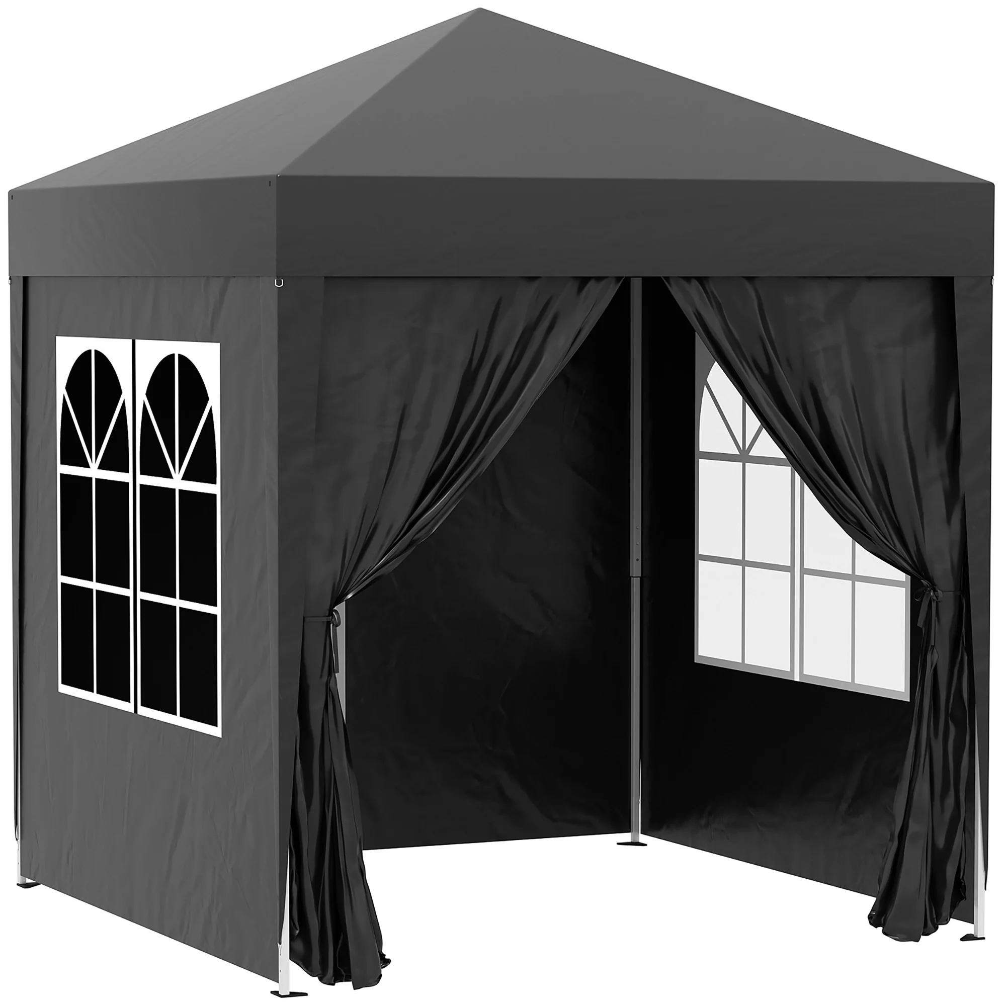 6.6'x6.6' Pop Up Canopy Tent with Sidewalls, Instant Sun Shelter Camping Gazebo with Carry Bag, Black - Image 12