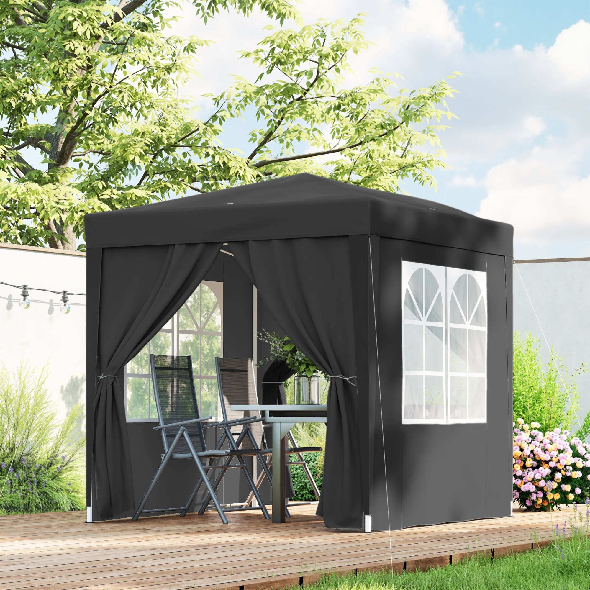 6.6'x6.6' Pop Up Canopy Tent with Sidewalls, Instant Sun Shelter Camping Gazebo with Carry Bag, Black - Image 4