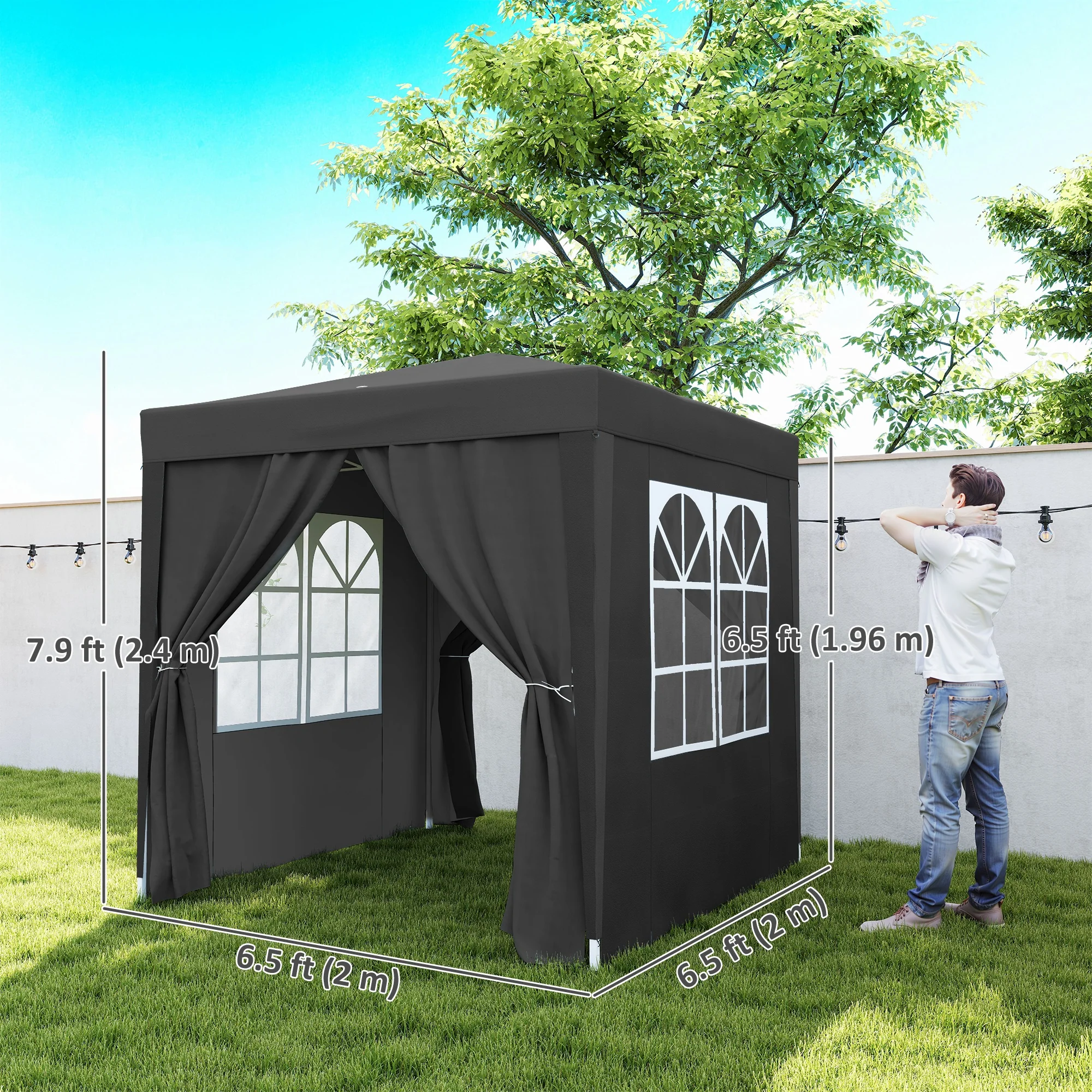 6.6'x6.6' Pop Up Canopy Tent with Sidewalls, Instant Sun Shelter Camping Gazebo with Carry Bag, Black - Image 5