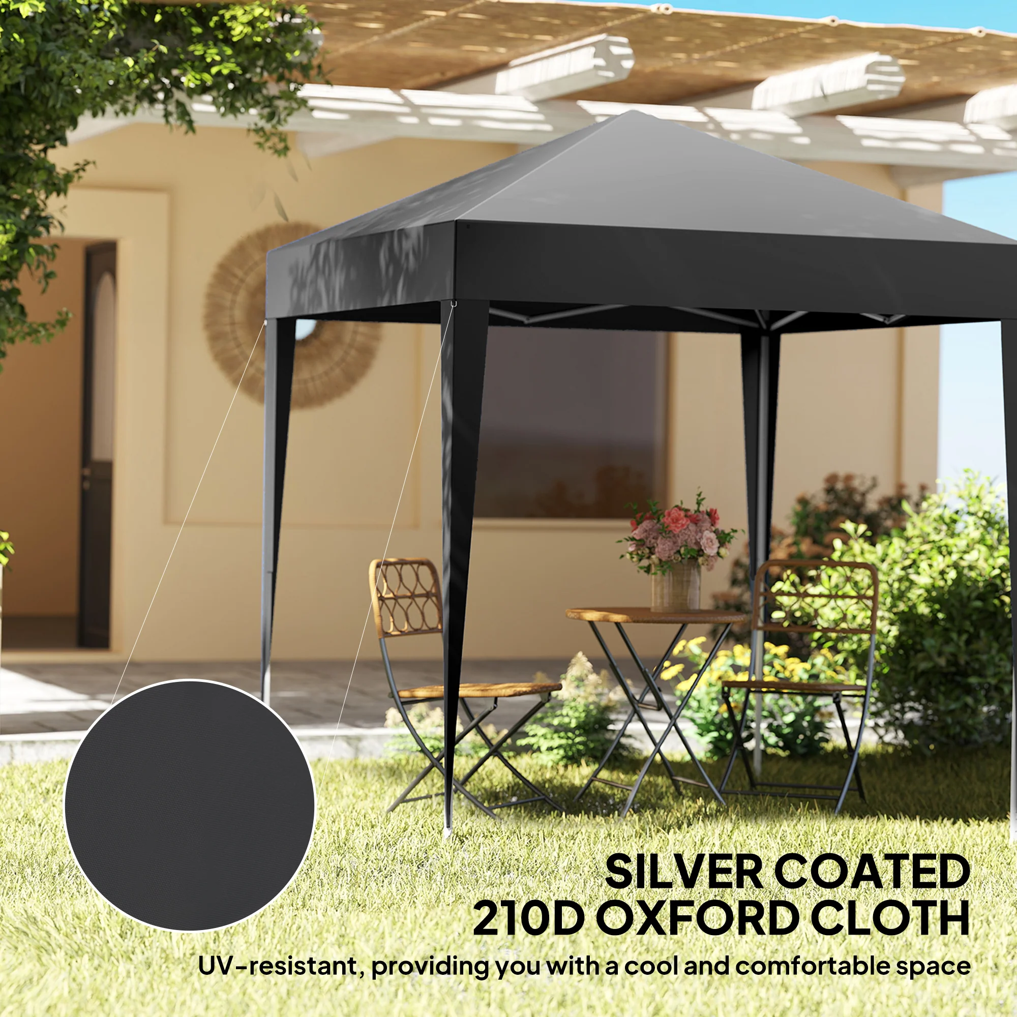 6.6'x6.6' Pop Up Canopy Tent with Sidewalls, Instant Sun Shelter Camping Gazebo with Carry Bag, Black - Image 7