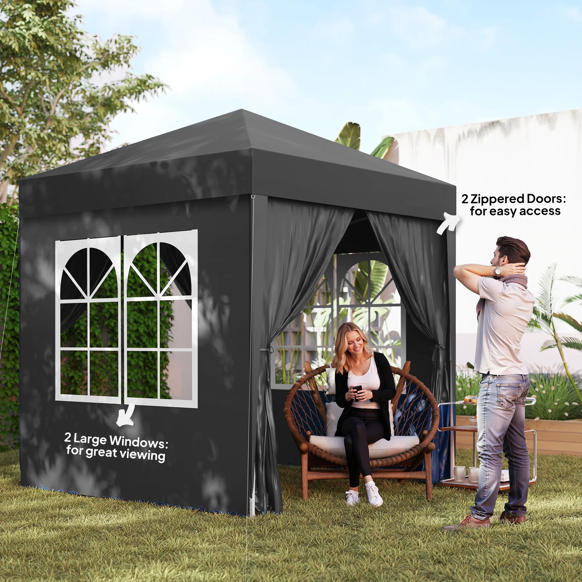 6.6'x6.6' Pop Up Canopy Tent with Sidewalls, Instant Sun Shelter Camping Gazebo with Carry Bag, Black - Image 9
